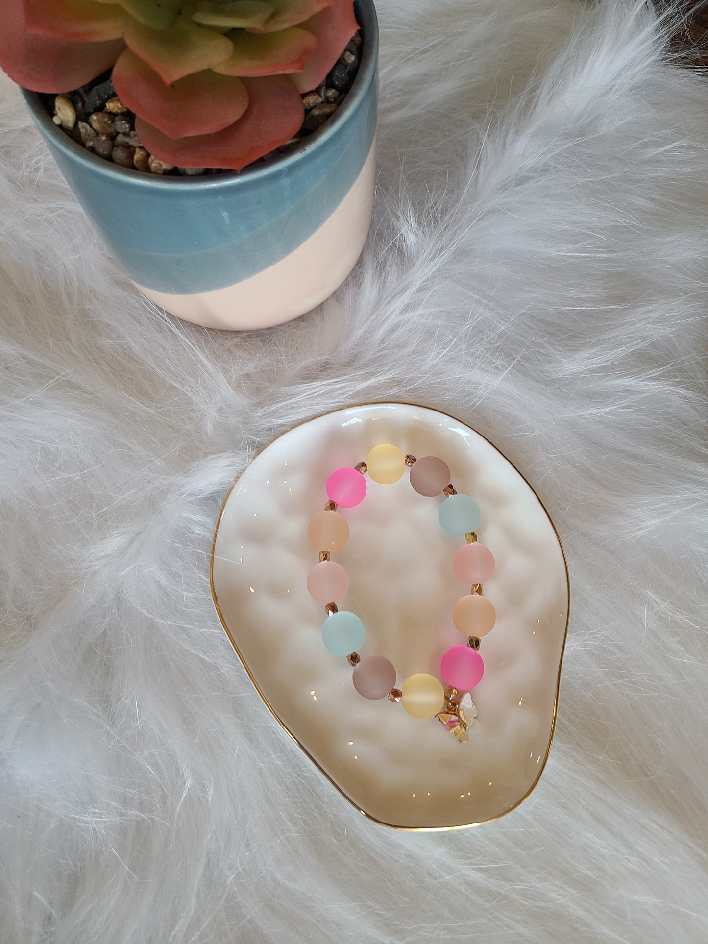Pastel Glass Butterfly Bead Bracelet