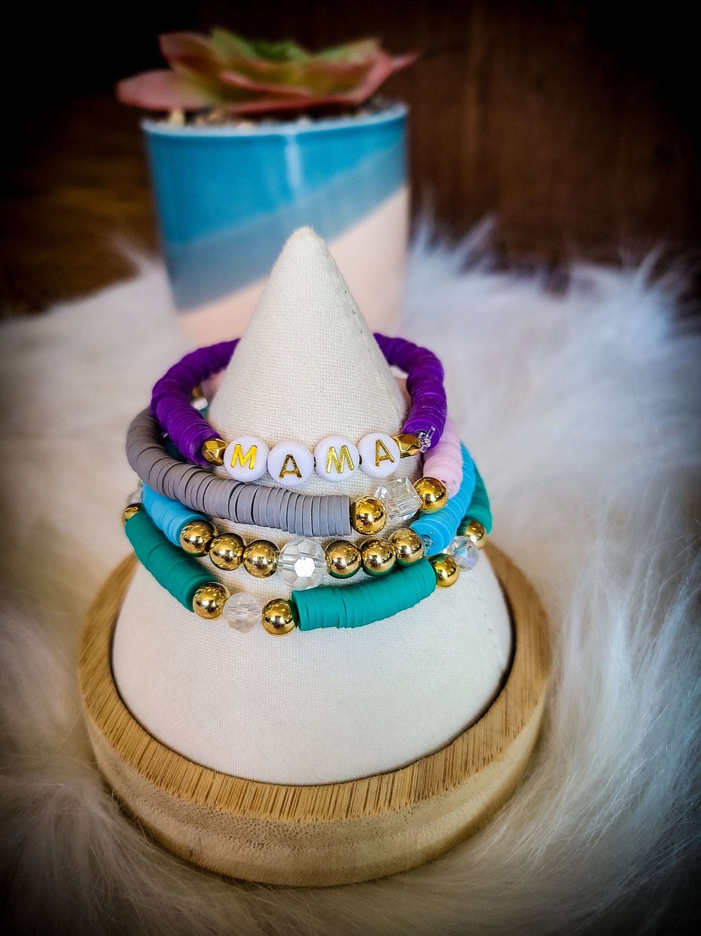 Mama Multicolor Heishi Bead Bracelet Set