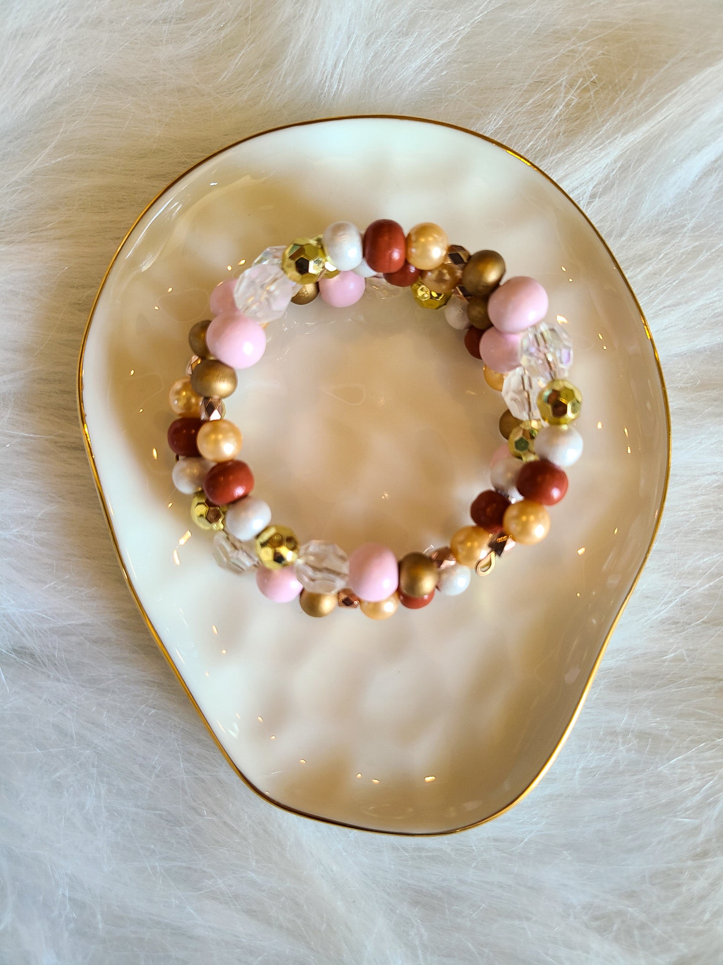 Layered Memory Wire Gold Beaded Bracelet