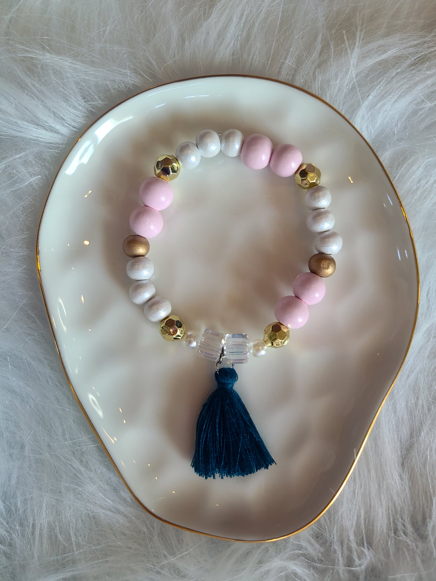 Blue Tassel Beaded Mom Bracelet Gift Set
