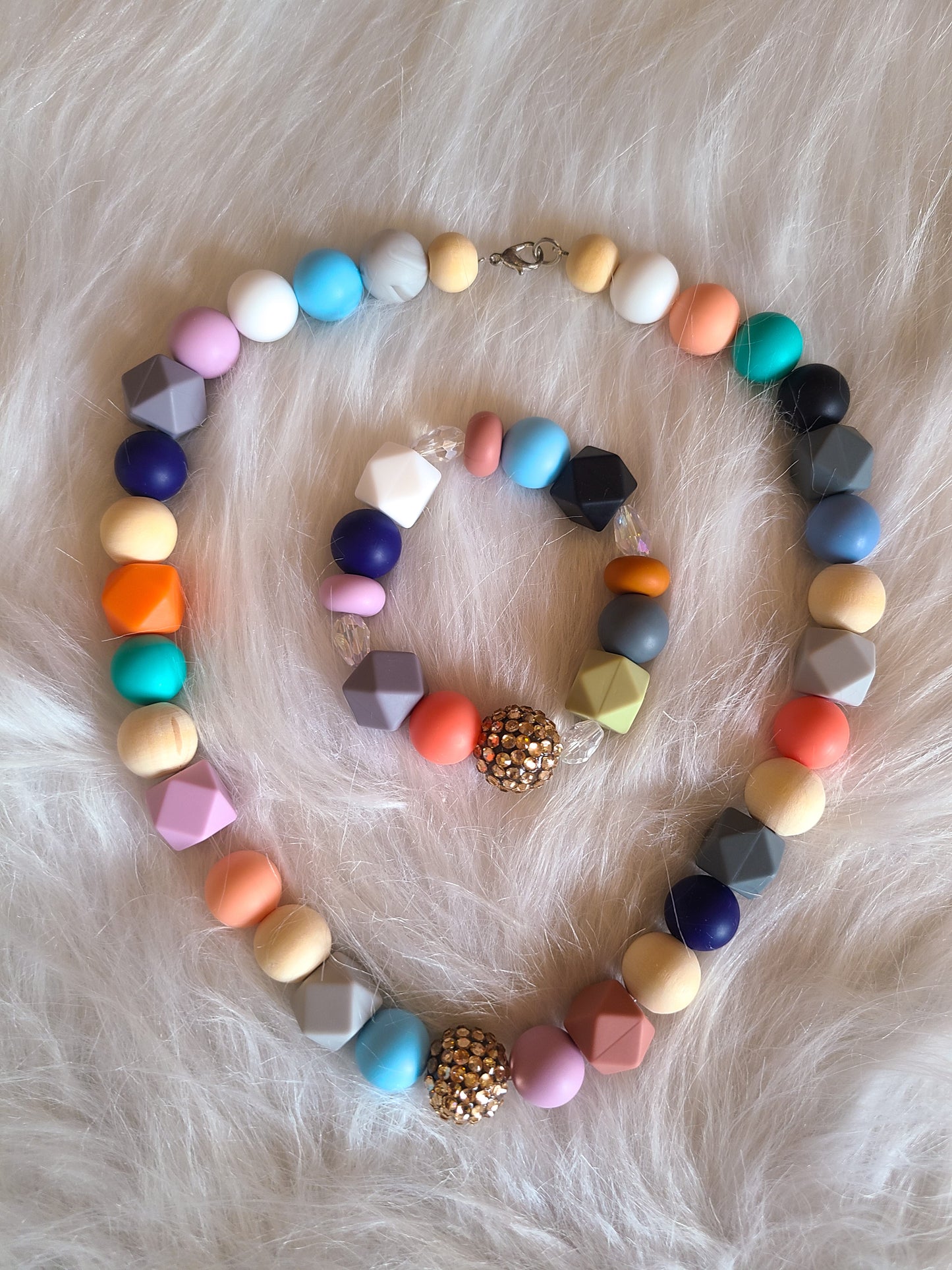 Sparkling Silicone Bead Bracelet and Necklace Set