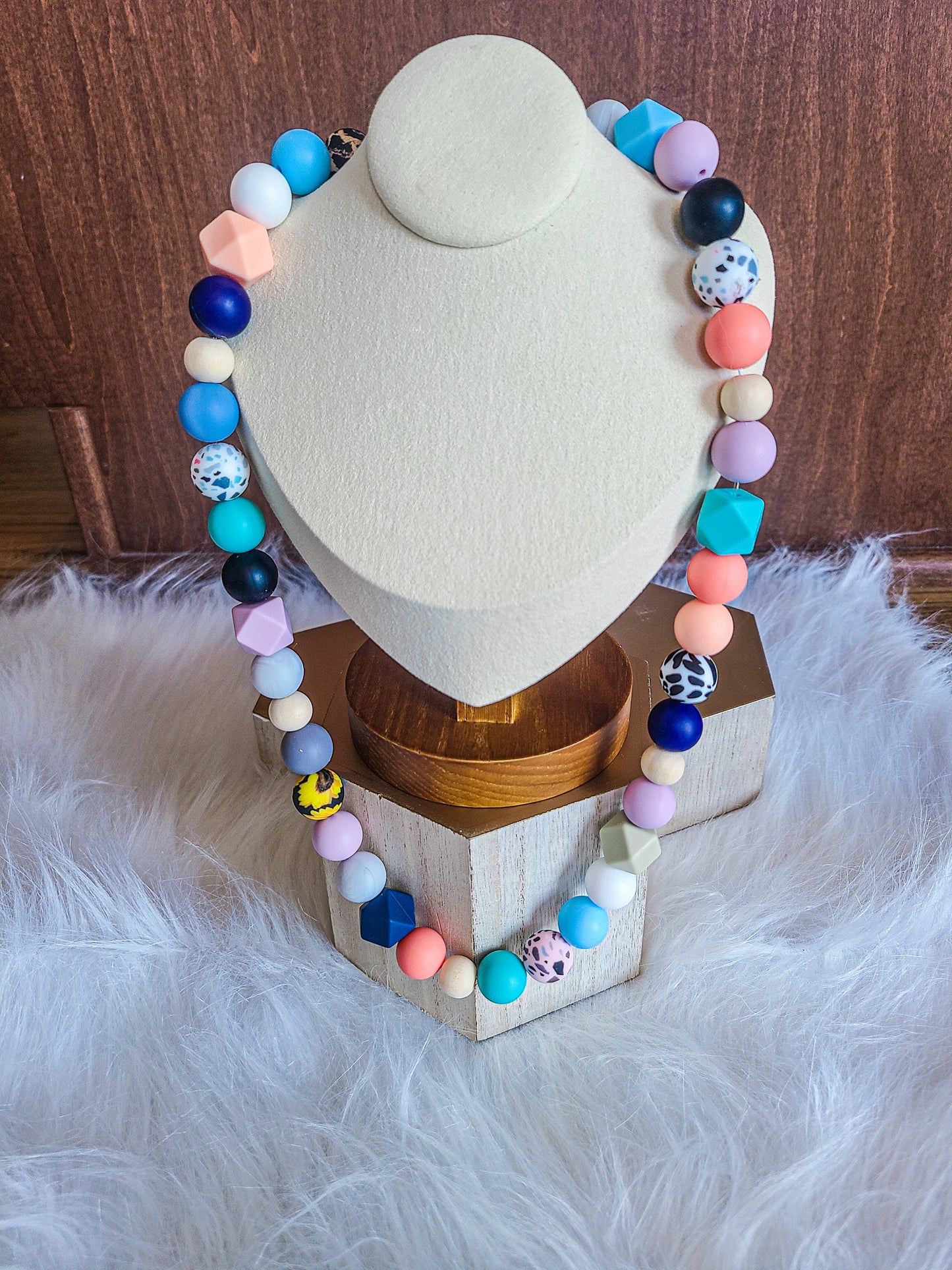 Animal Print Silicone Bead Tassel Bracelet and Necklace Set