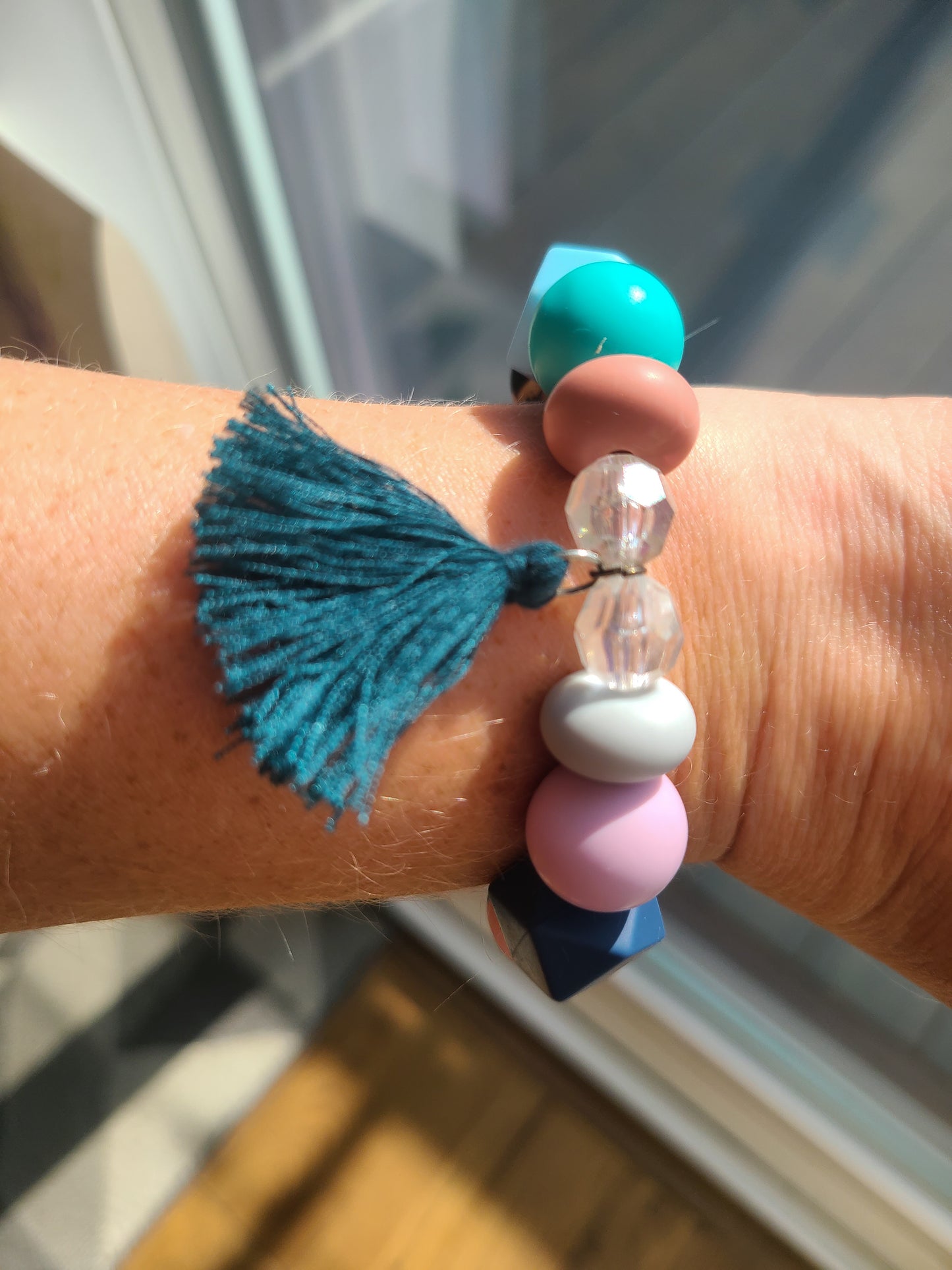 Animal Print Silicone Bead Tassel Bracelet and Necklace Set