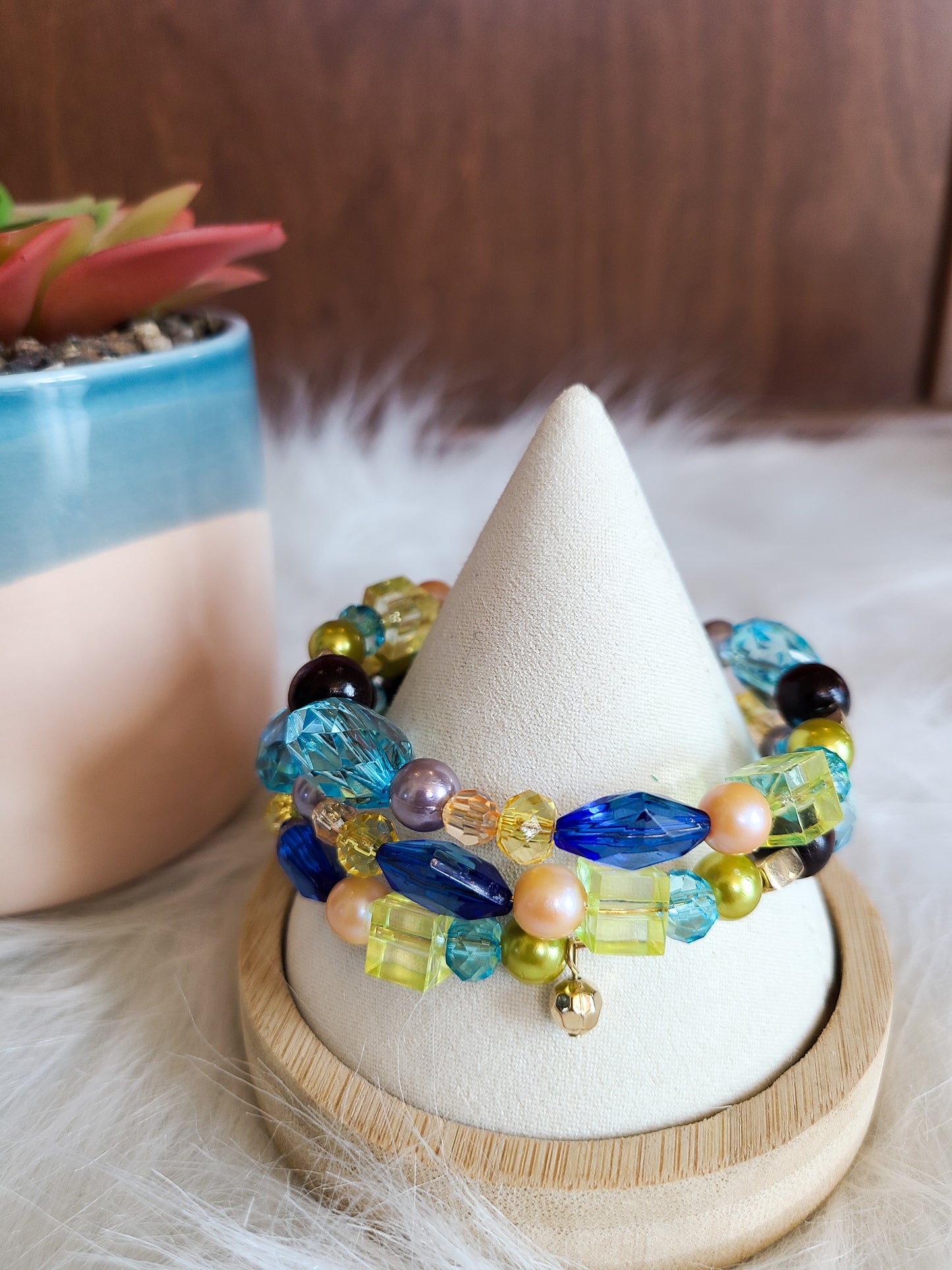 Mixed Media Memory Wire Wrapped Bracelet