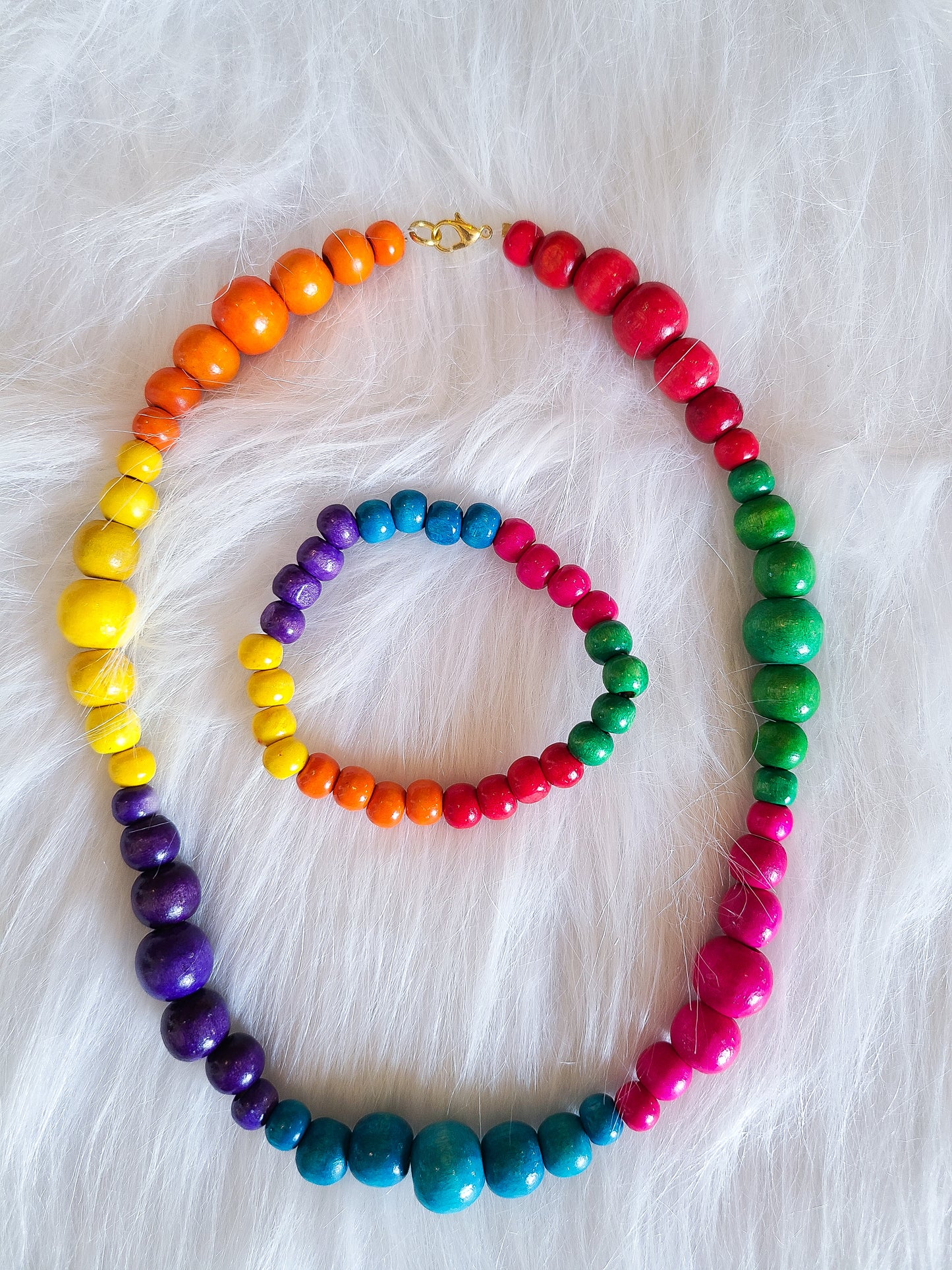 Rainbow Harmony Wood Bead Bracelet and Necklace Set