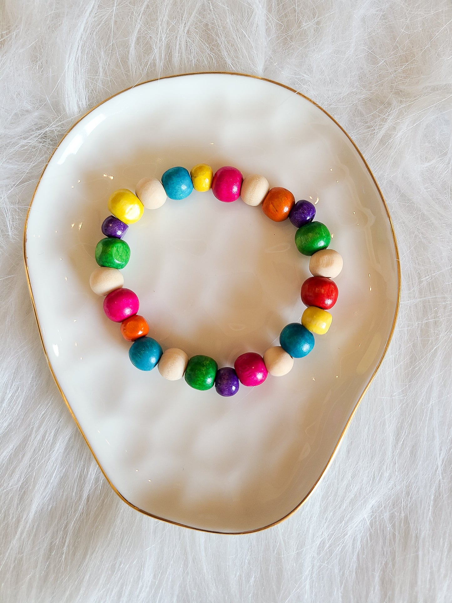 Raw Wood and Colorful Bead Bracelet and Necklace Set