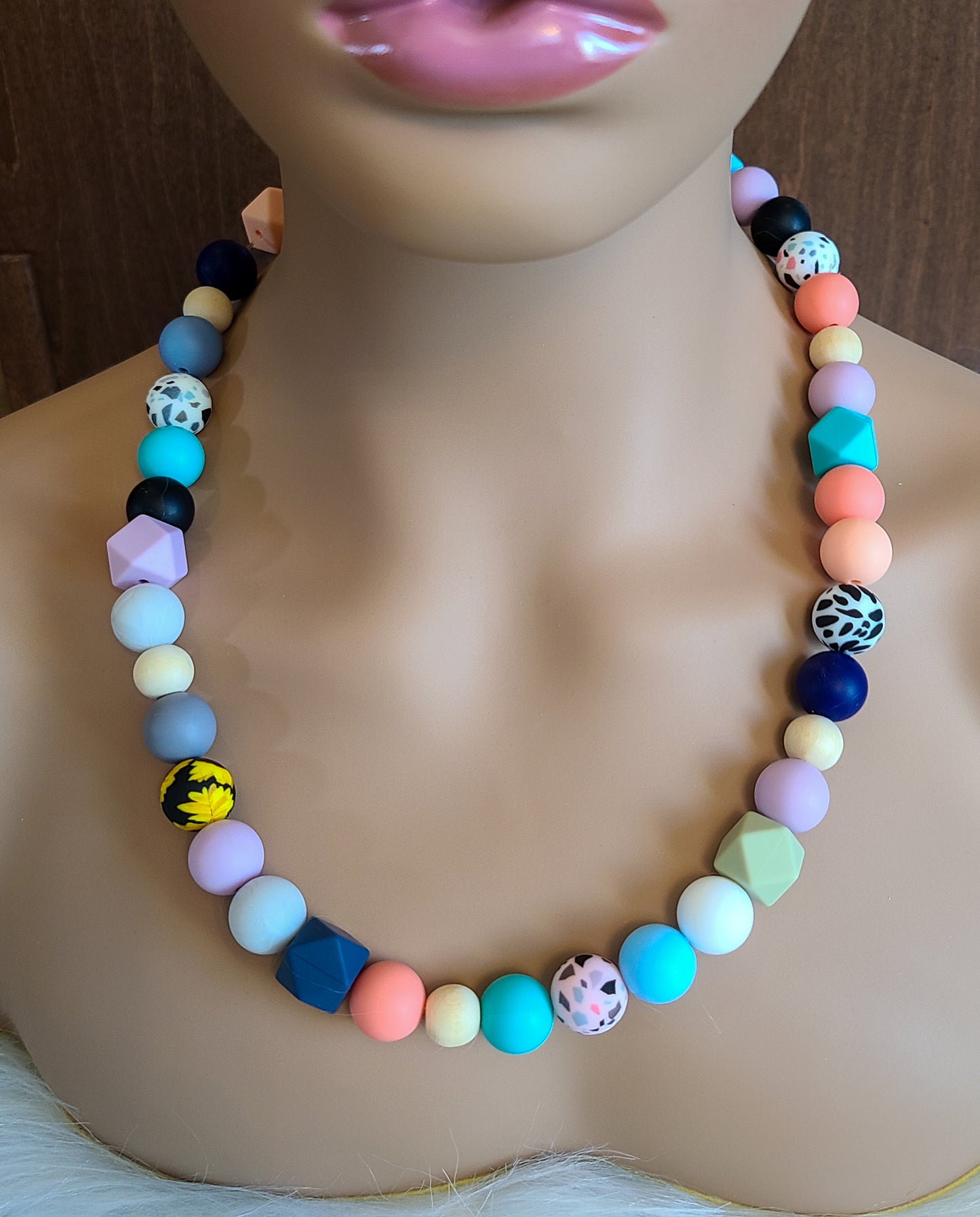Animal Print Silicone Bead Tassel Bracelet and Necklace Set