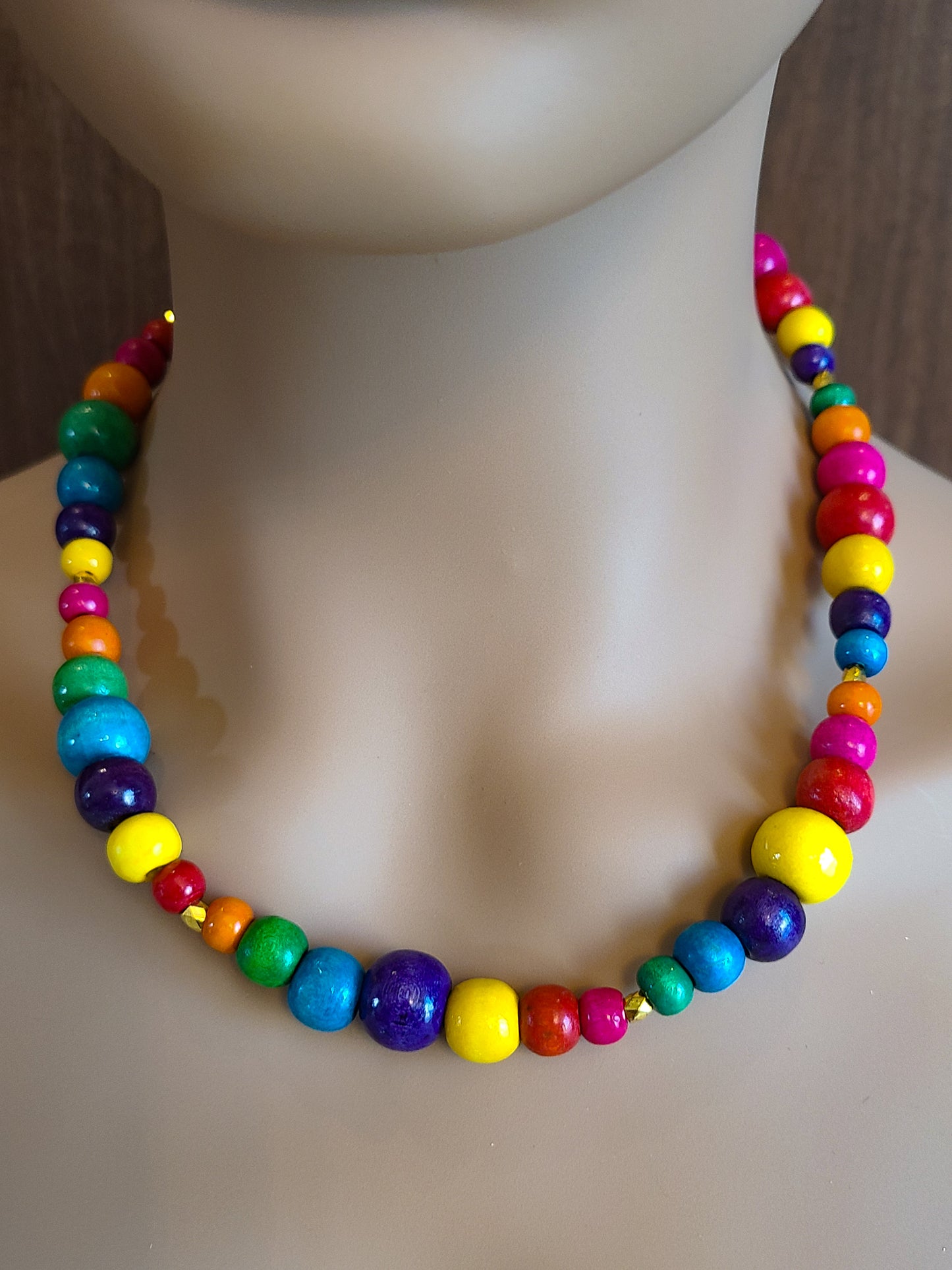 Rainbow Wood Bead Tassel Bracelet and Necklace Set
