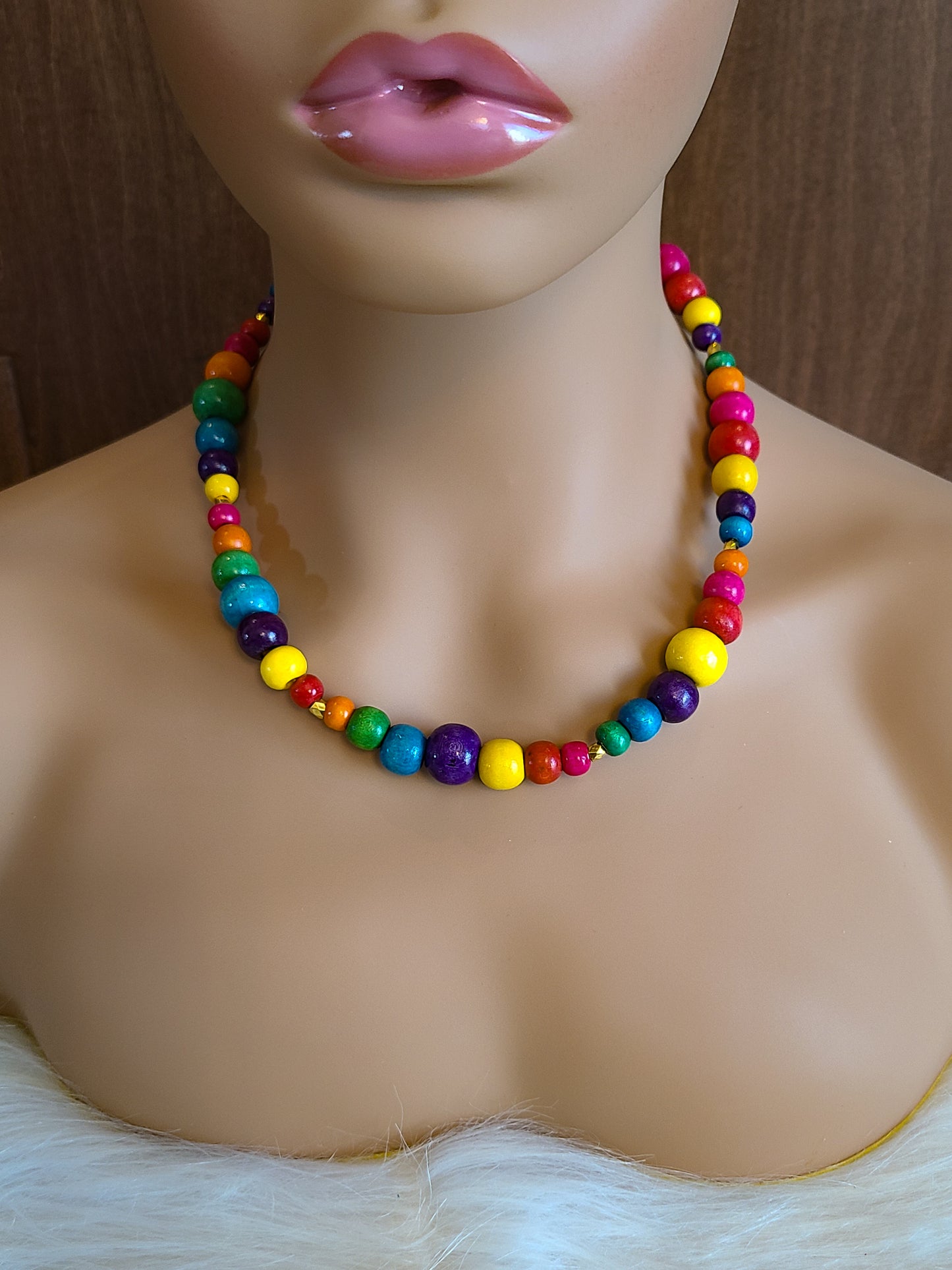 Rainbow Wood Bead Tassel Bracelet and Necklace Set