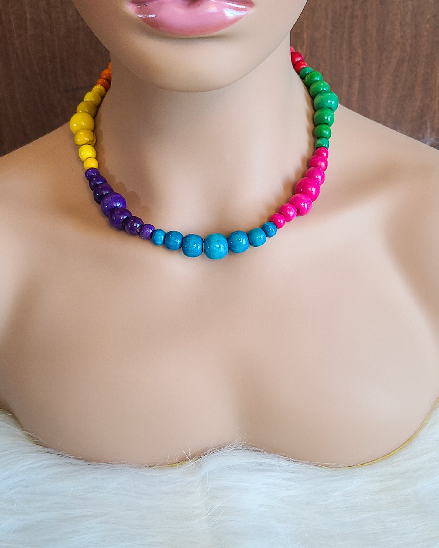 Rainbow Harmony Wood Bead Bracelet and Necklace Set