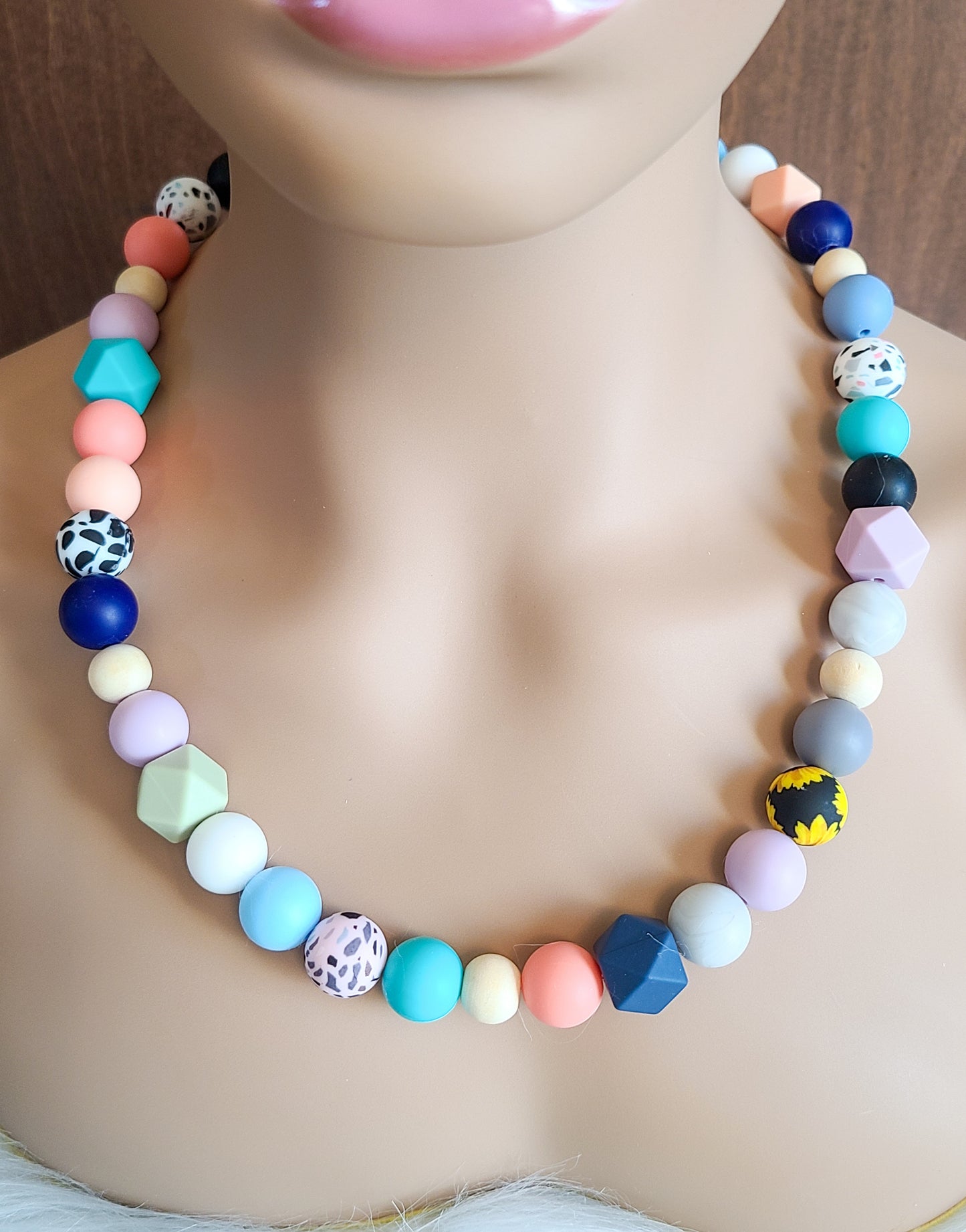 Animal Print Silicone Bead Tassel Bracelet and Necklace Set