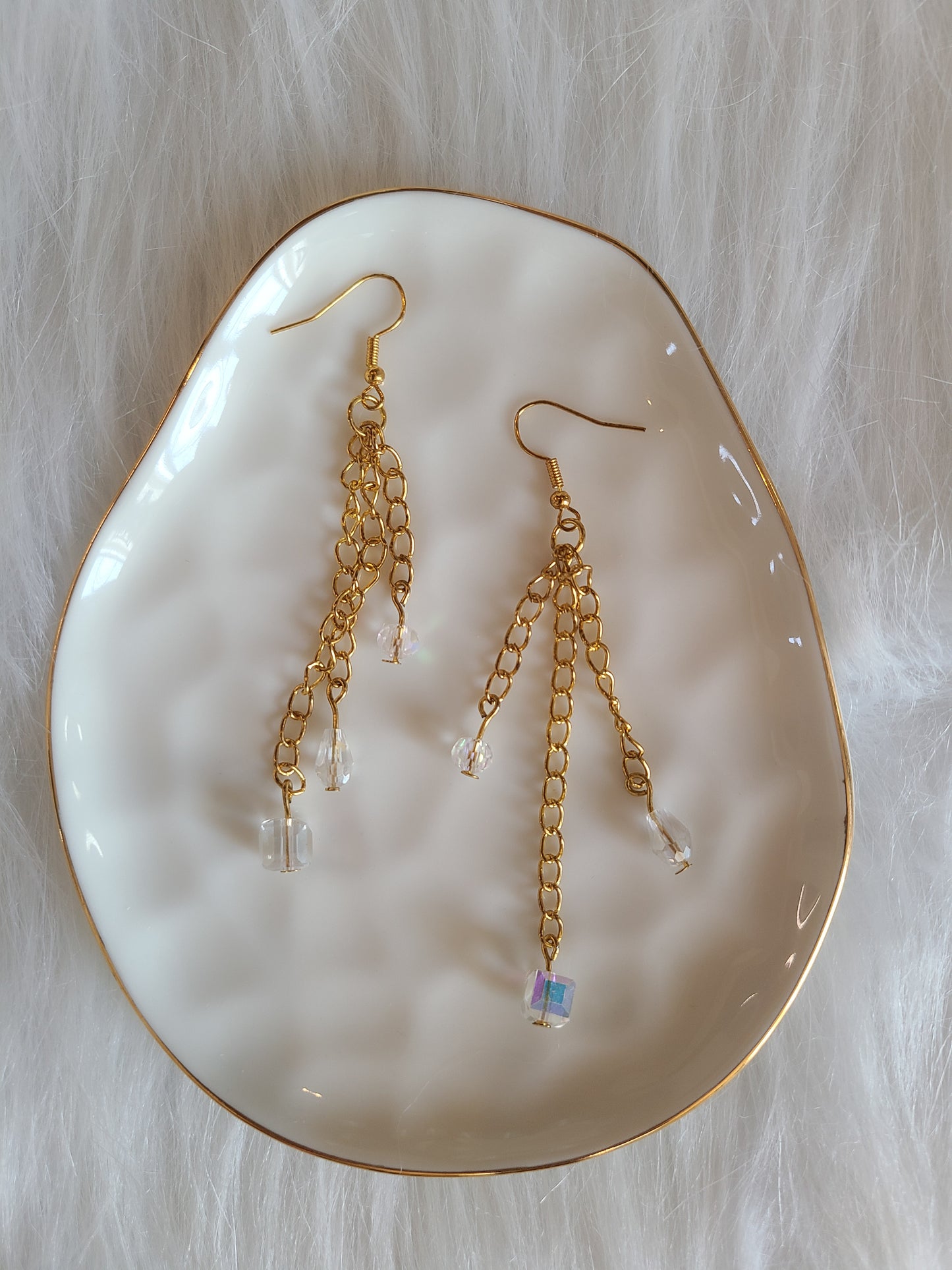 Long Dangle Crystal Gold Chain Earrings