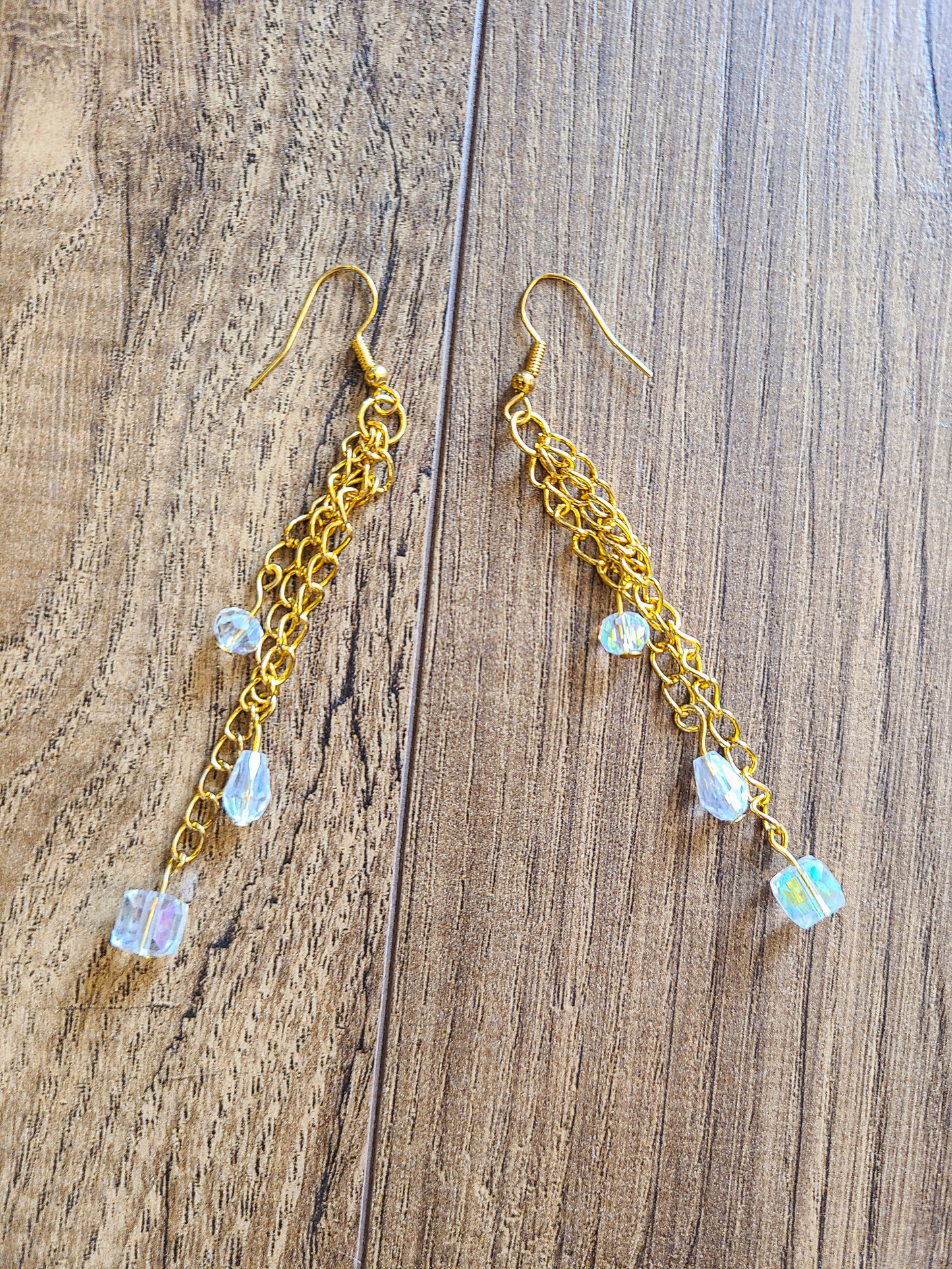 Long Dangle Crystal Gold Chain Earrings