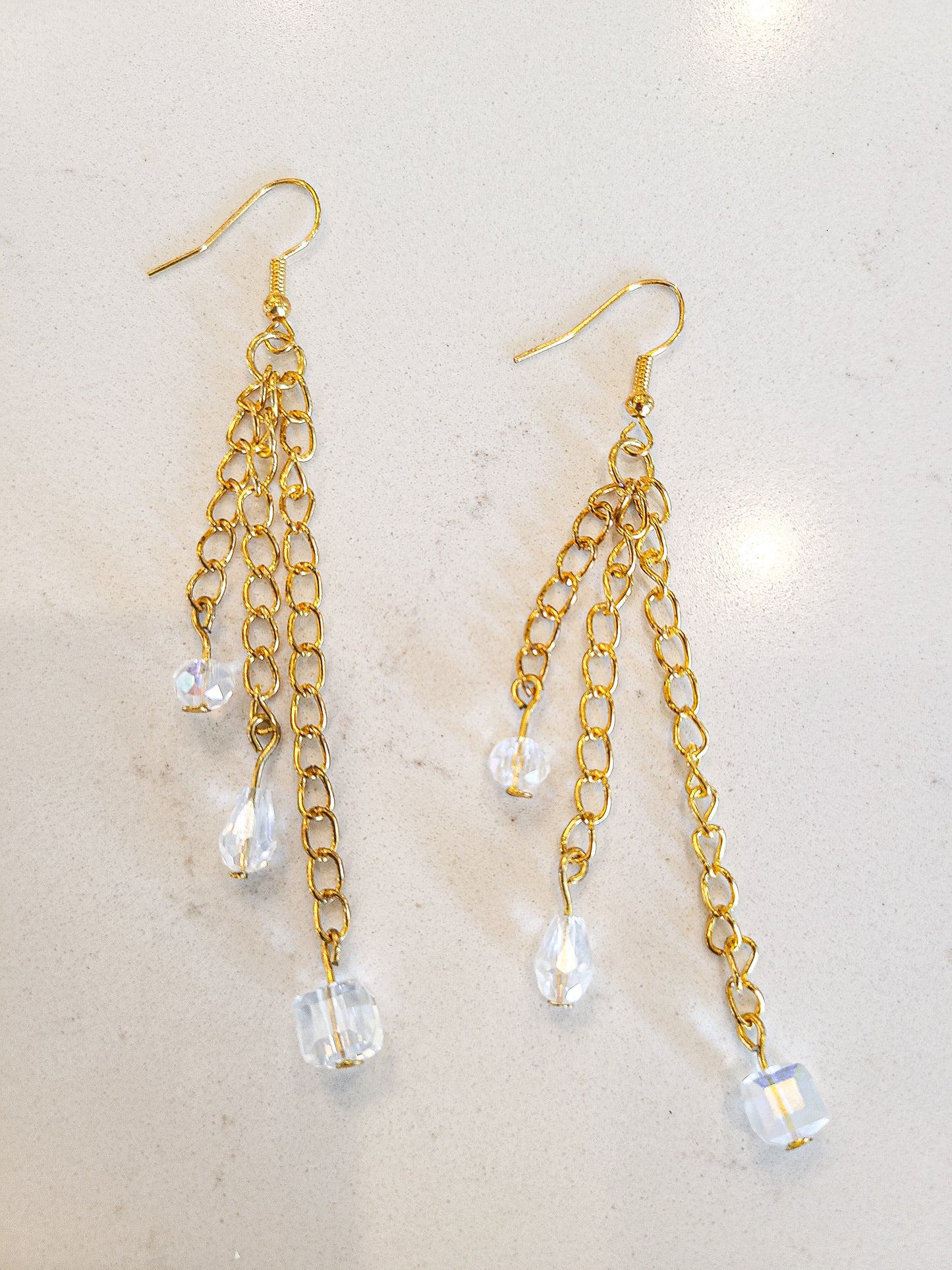 Long Dangle Crystal Gold Chain Earrings
