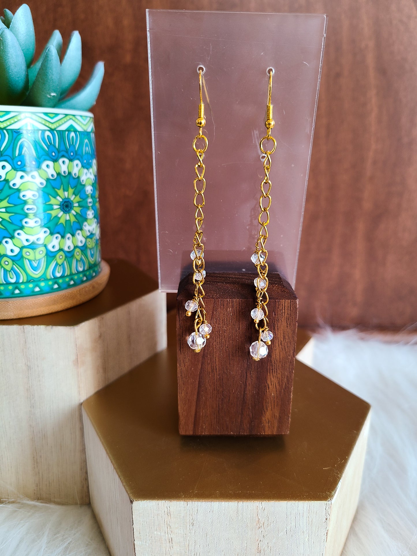 Crystal Drop Long Dangly Beaded Earrings