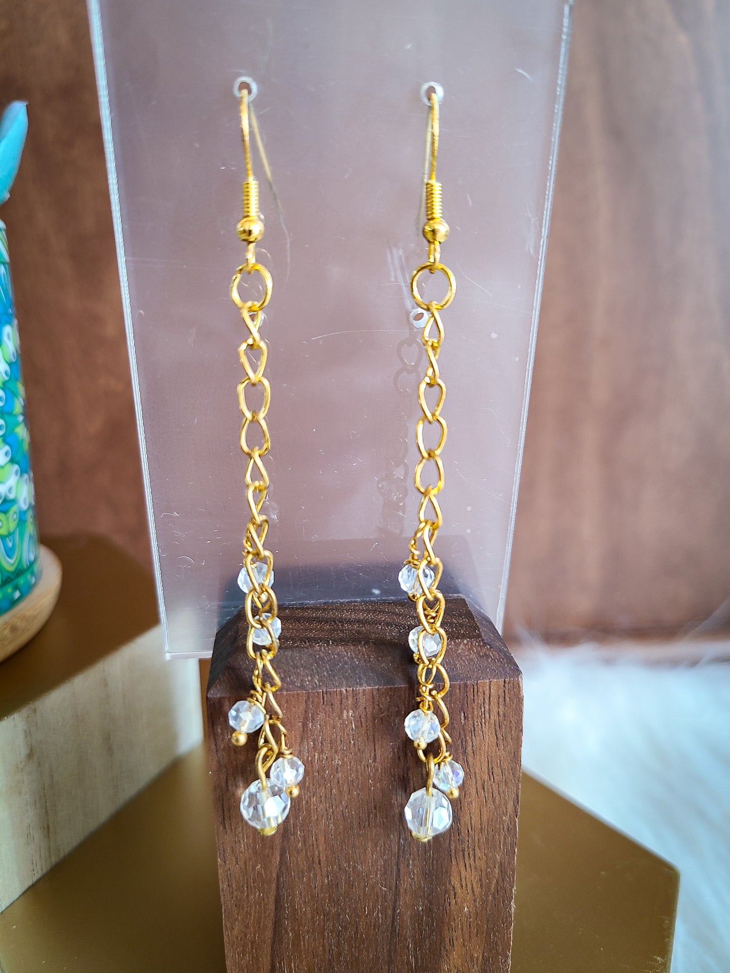 Crystal Drop Long Dangly Beaded Earrings