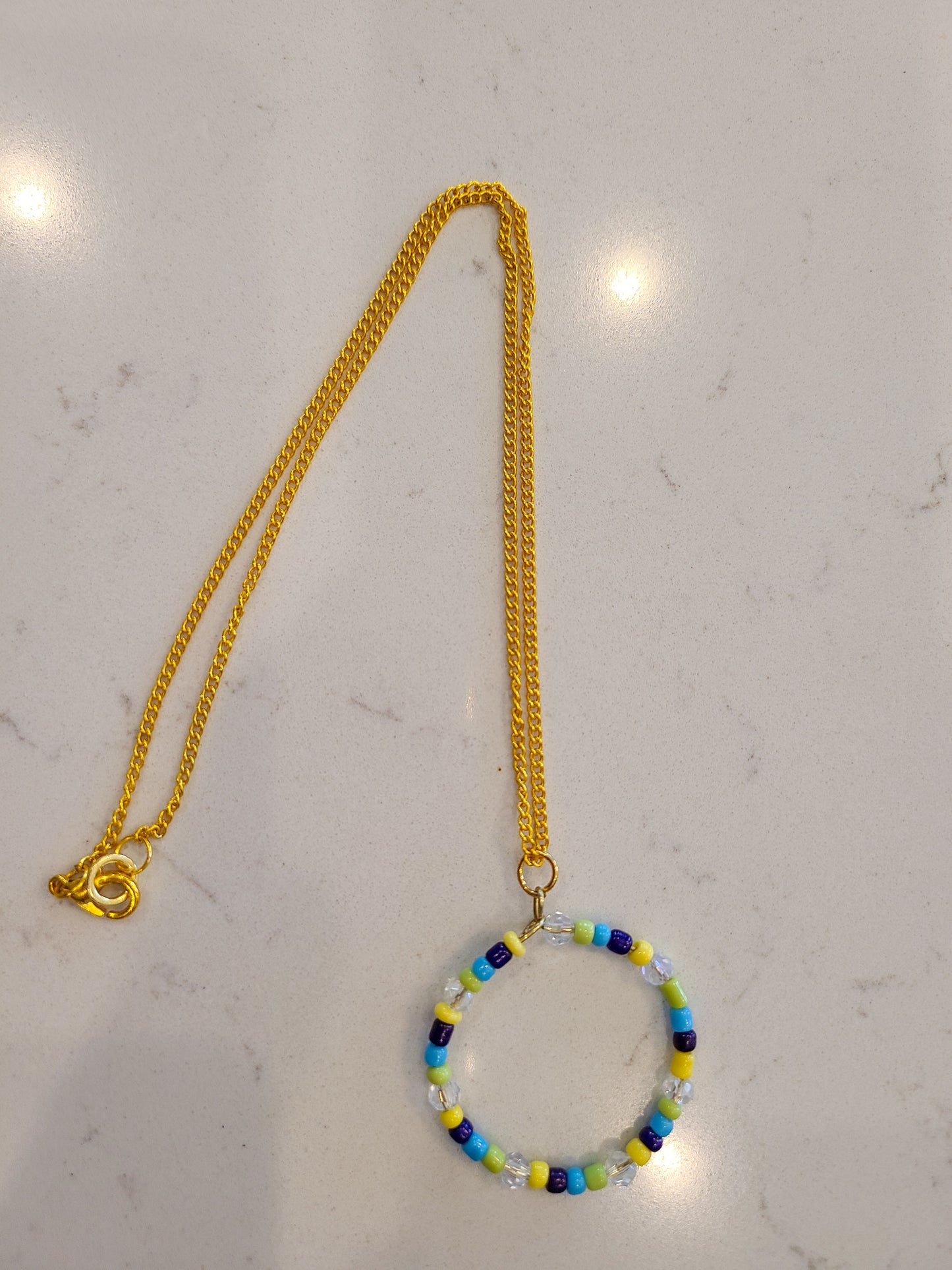 Circle Seed Bead Gold Pendant Necklace