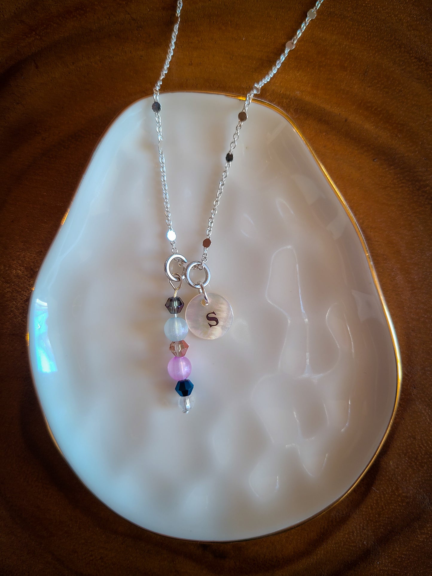 Custom Personalized Confetti Chain Initial Pendant Necklace