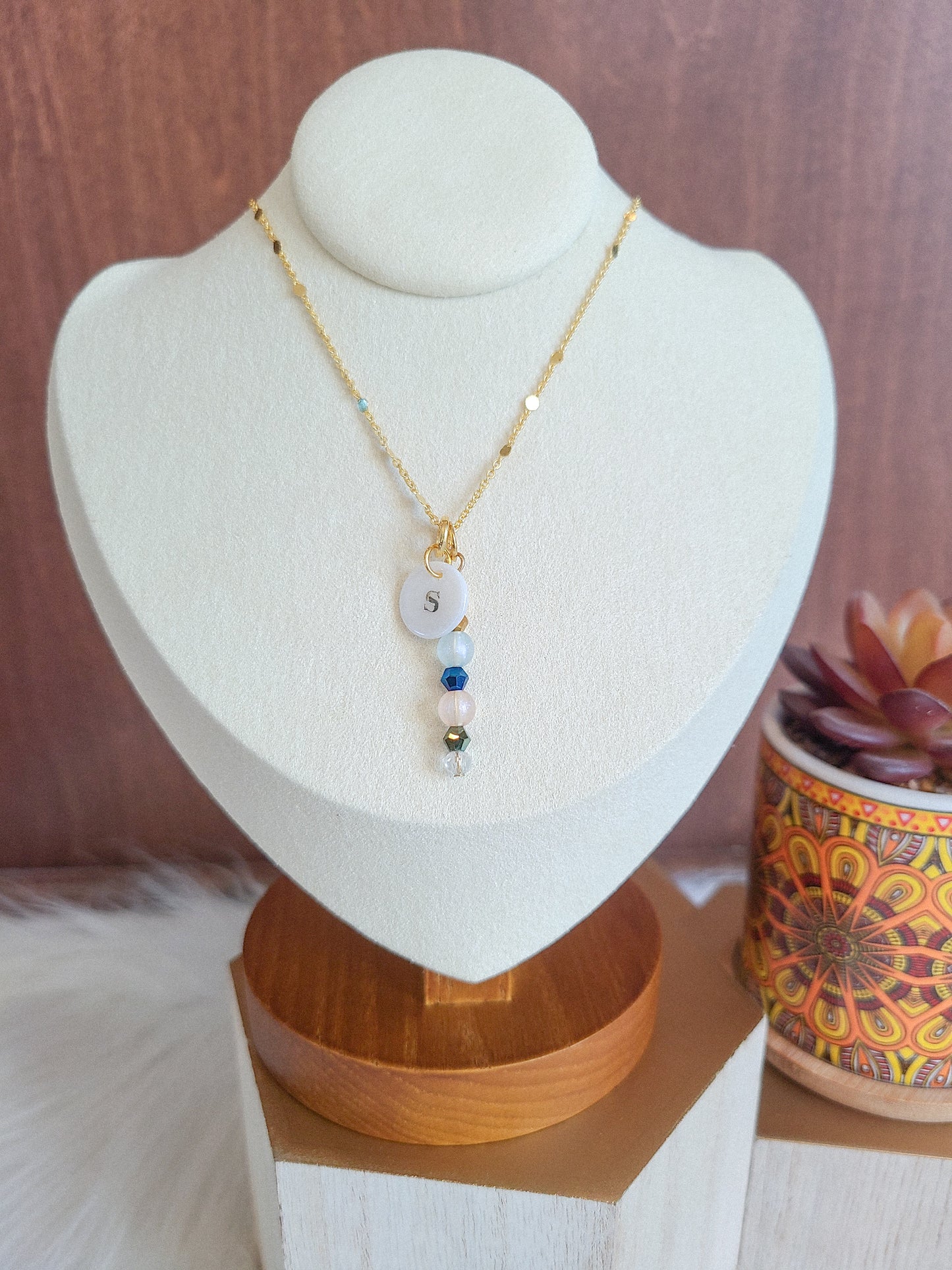 Custom Personalized Confetti Chain Initial Pendant Necklace
