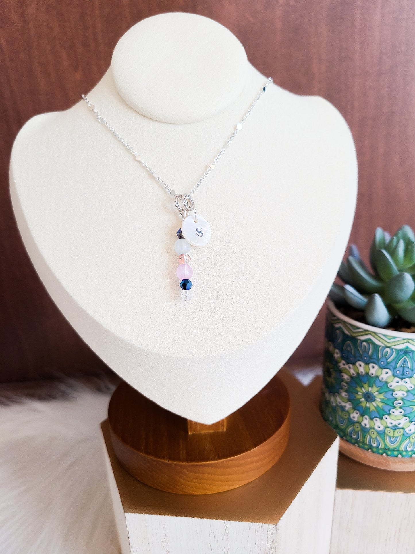 Custom Personalized Confetti Chain Initial Pendant Necklace