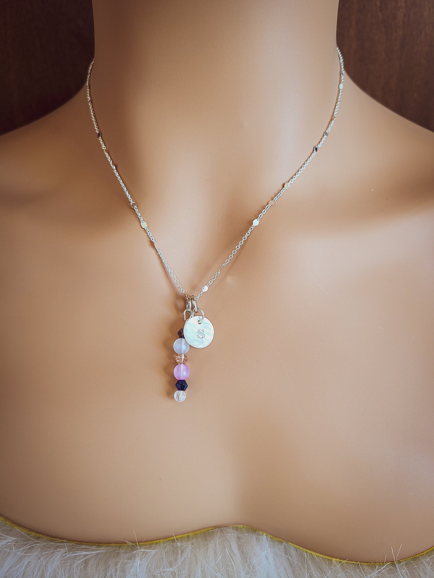 Custom Personalized Confetti Chain Initial Pendant Necklace