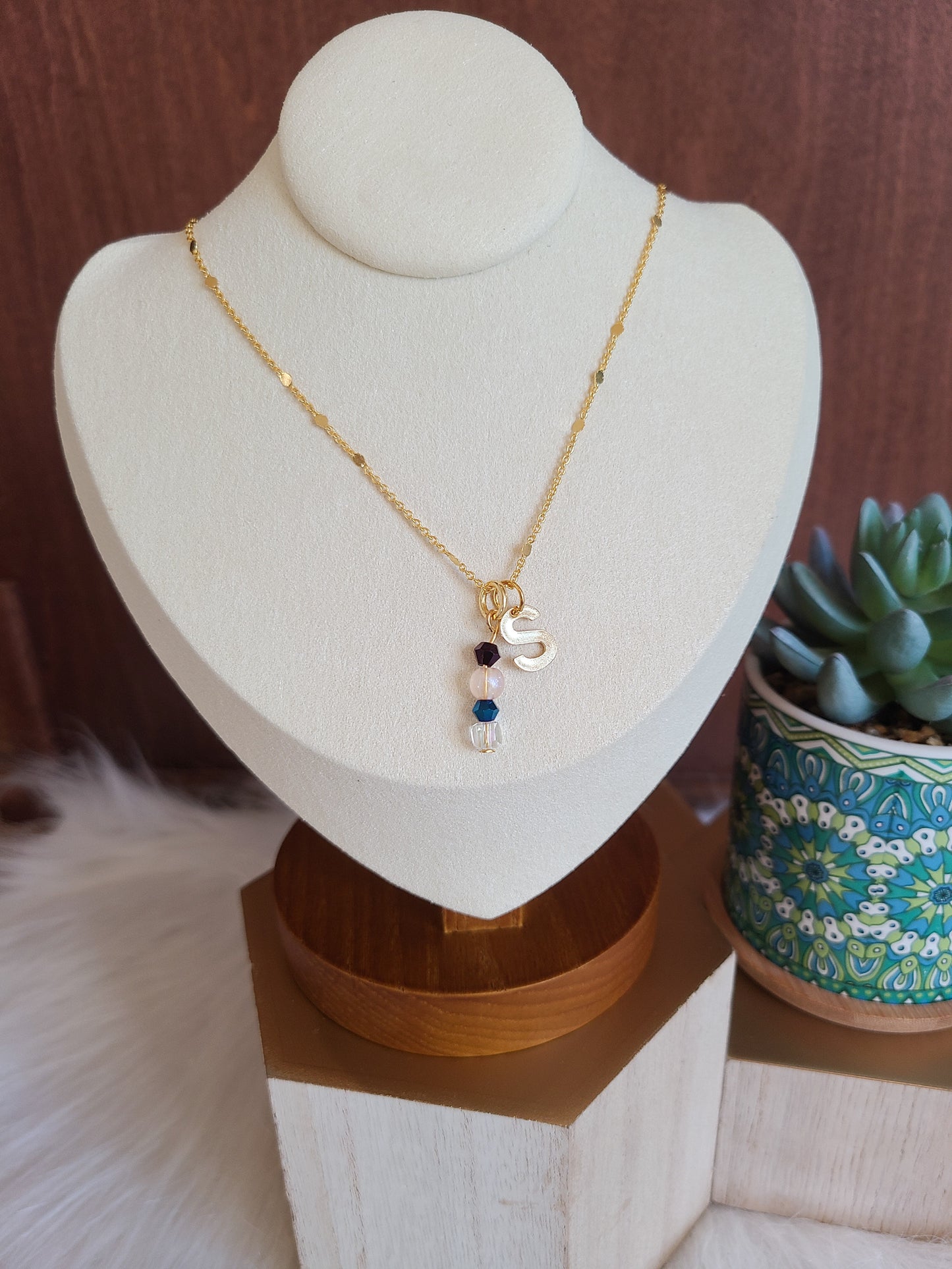 Custom Personalized Confetti Chain Initial Charm Necklace