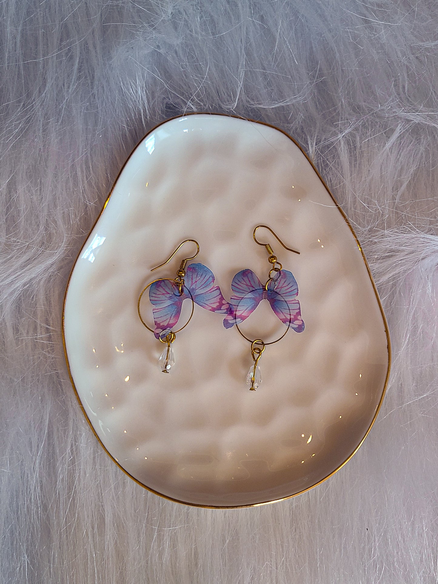 Purple Butterfly Gold Hoop Earrings