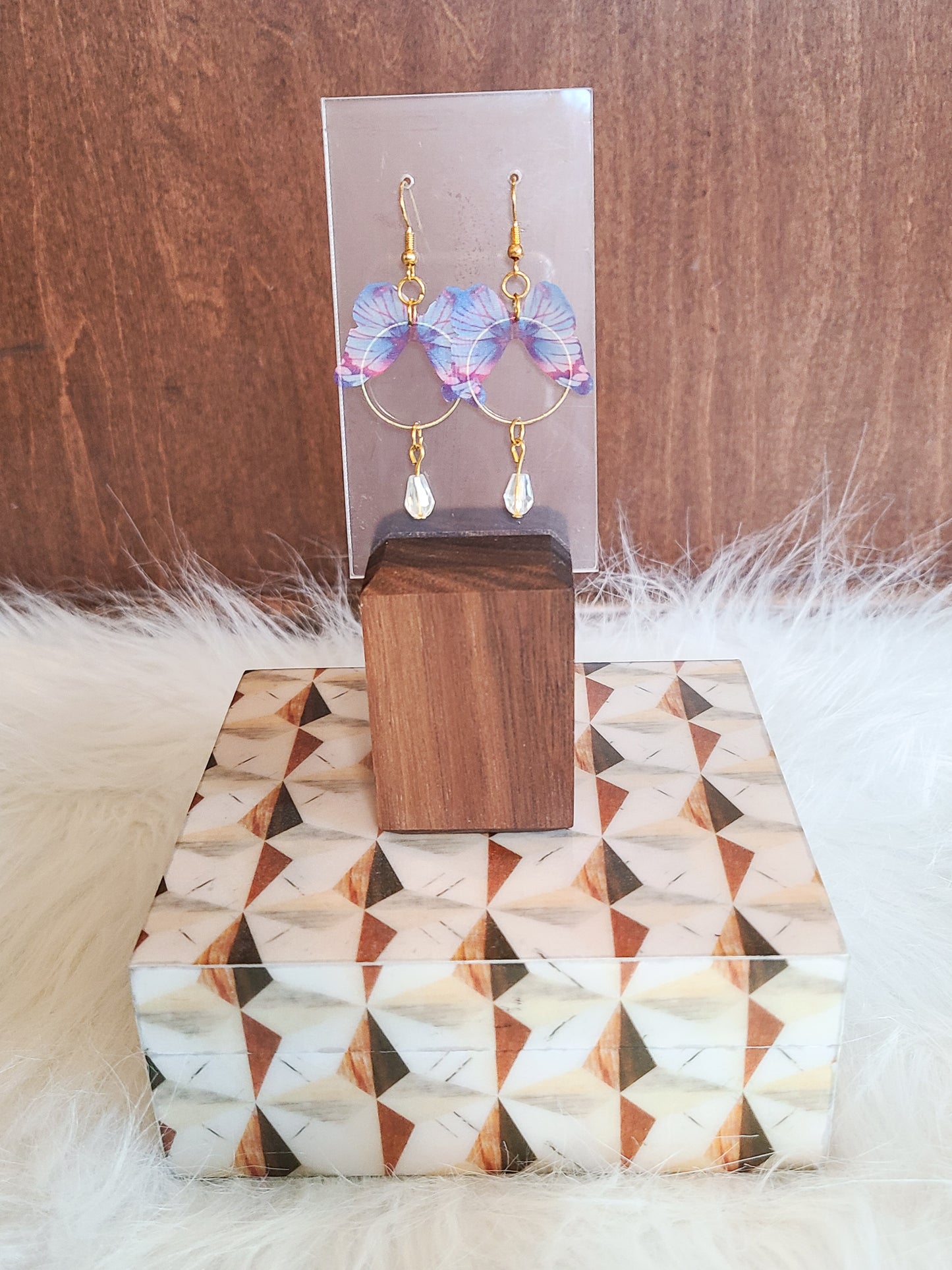 Purple Butterfly Gold Hoop Earrings
