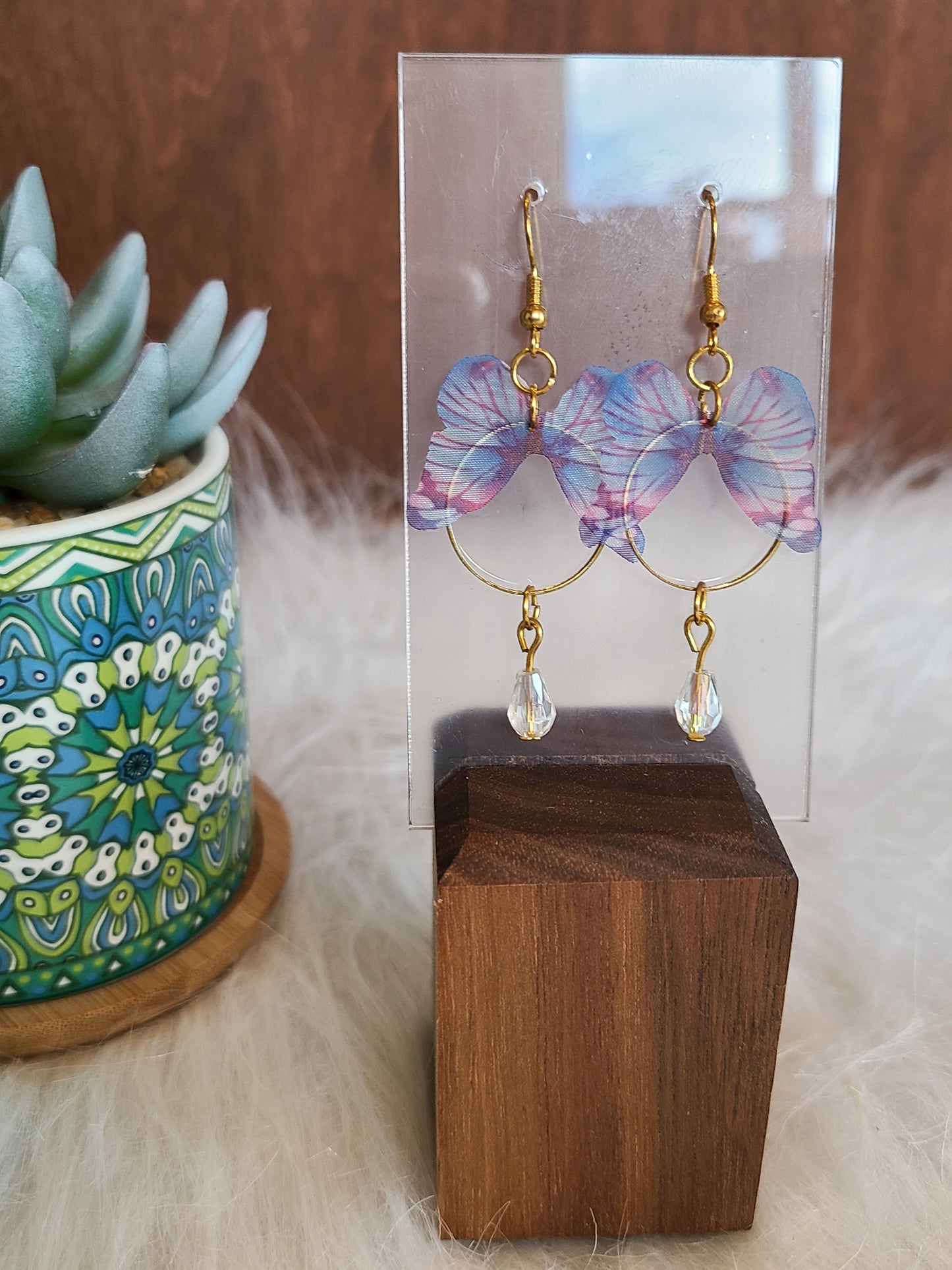Purple Butterfly Gold Hoop Earrings