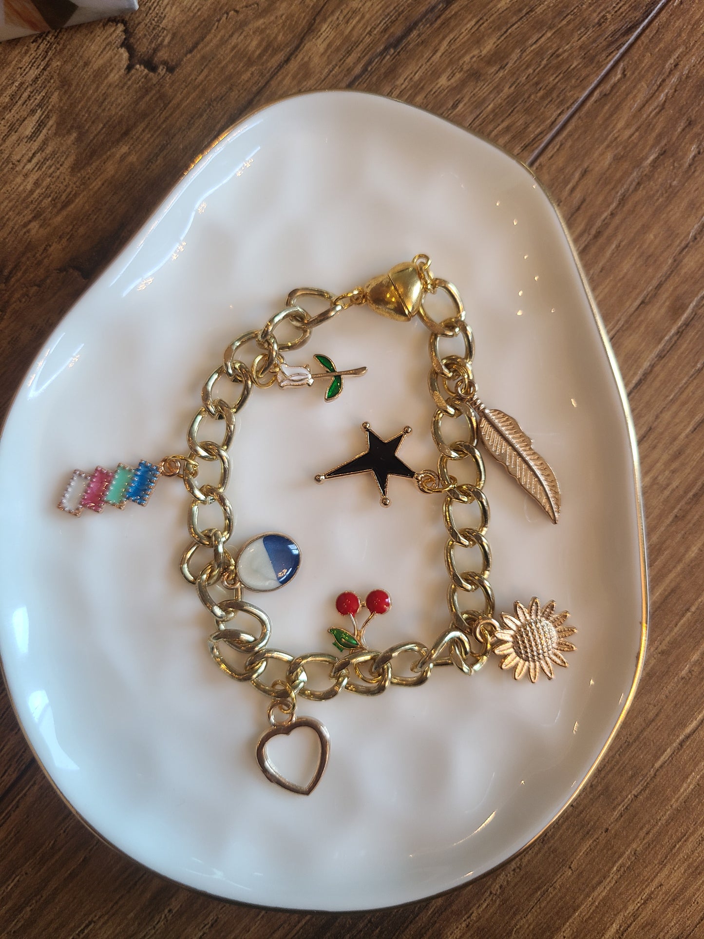 Chunky Gold Metal Charm Bracelet
