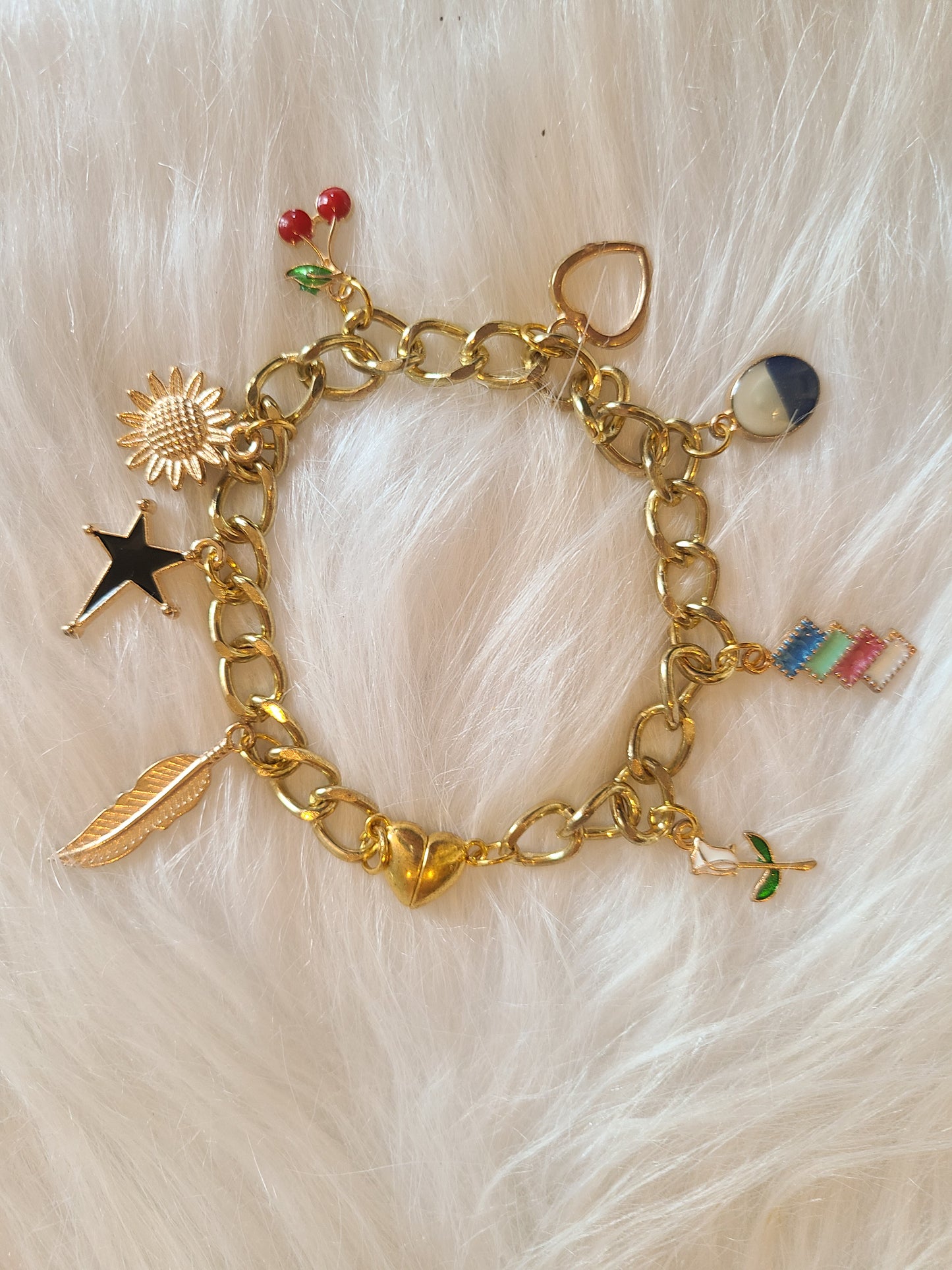 Chunky Gold Metal Charm Bracelet