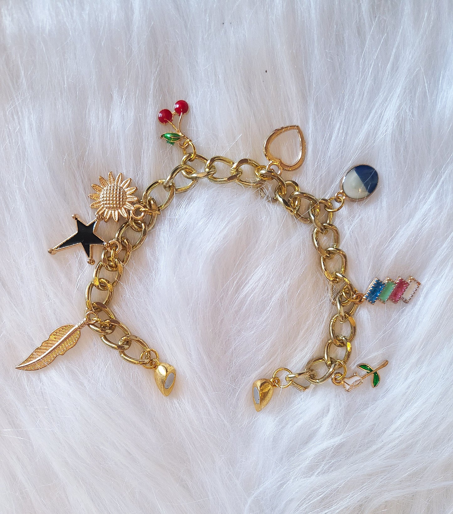 Chunky Gold Metal Charm Bracelet