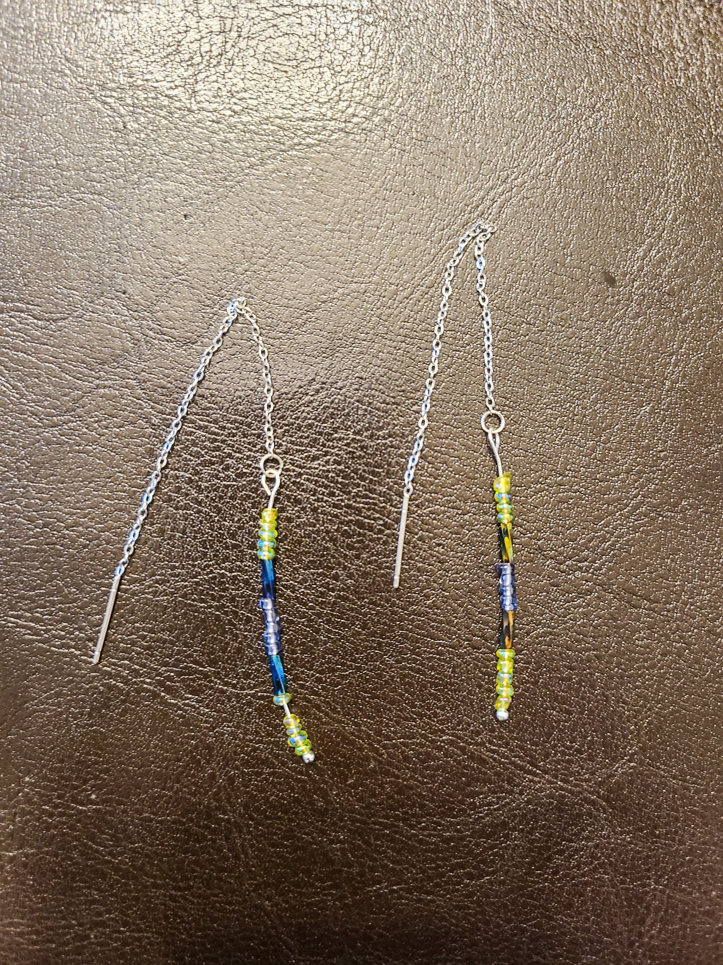 Purple Beaded Silver Bar Threader Earrings