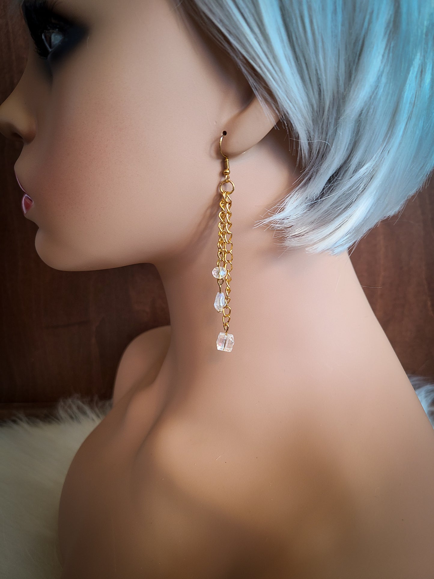 Long Dangle Crystal Gold Chain Earrings