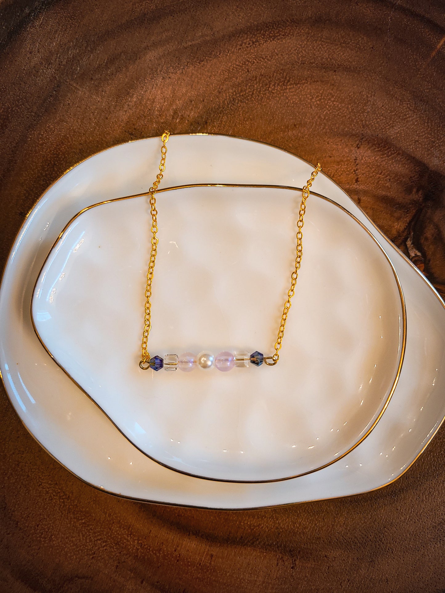 Geometric Beaded Pendant Gold Necklace Set