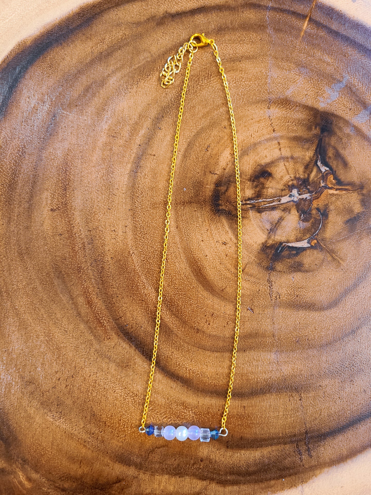 Geometric Beaded Pendant Gold Necklace Set