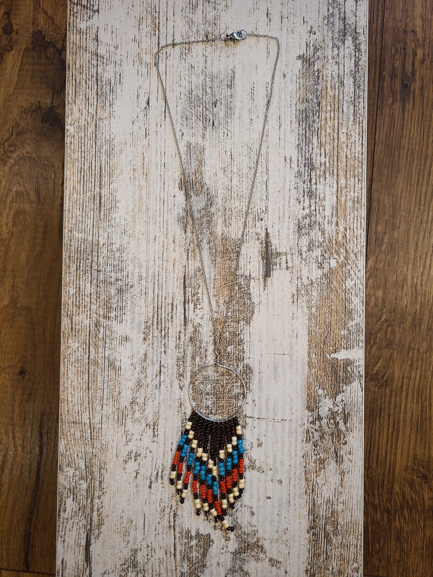 Beaded Fringe Silver Pendant Necklace