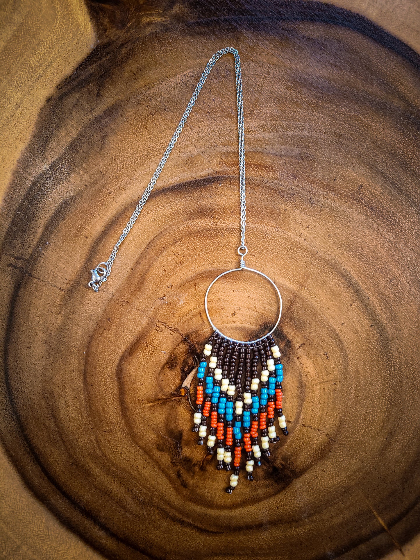 Beaded Fringe Silver Pendant Necklace
