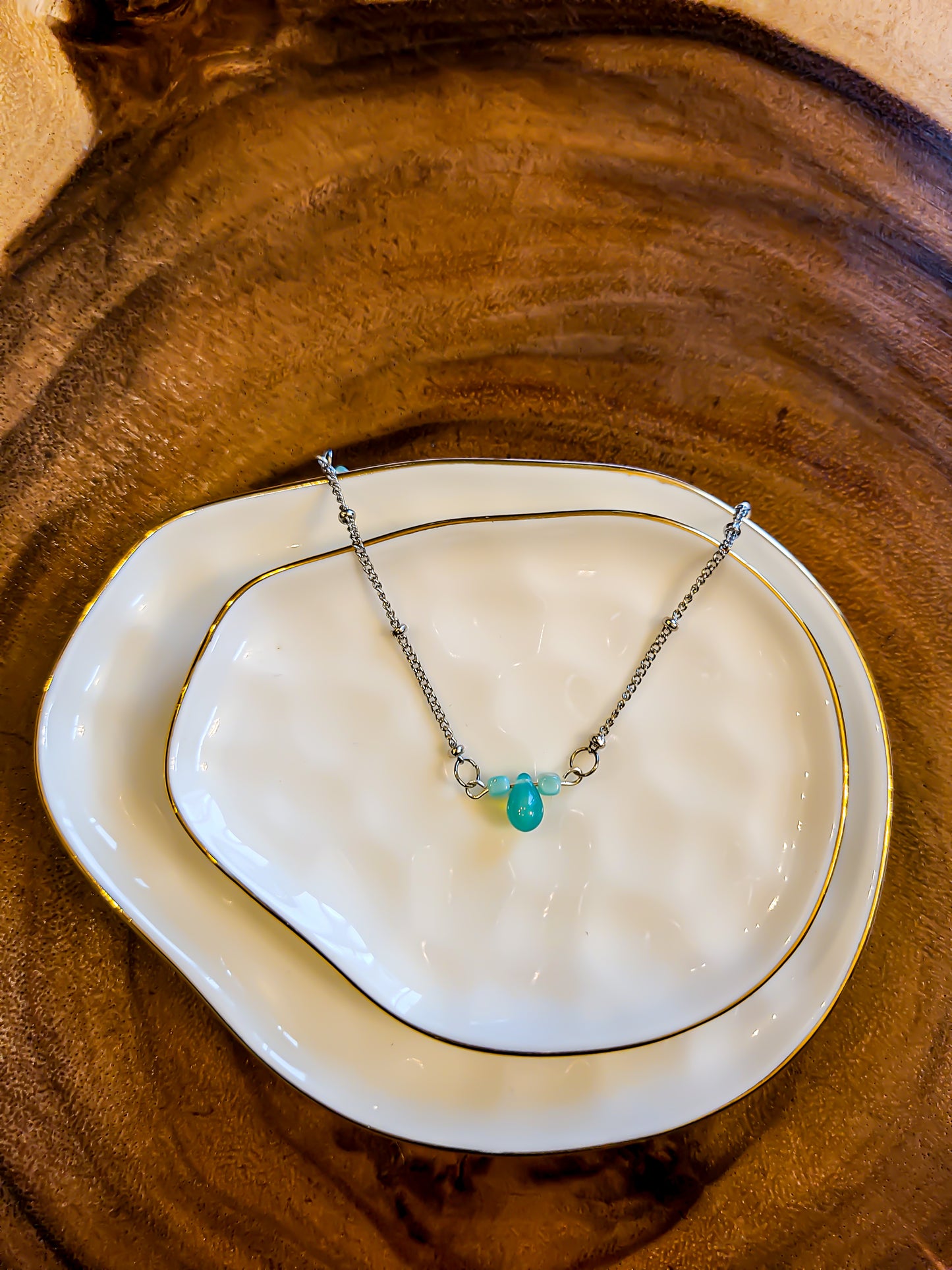 Blue Floating Bead Silver Necklace Set