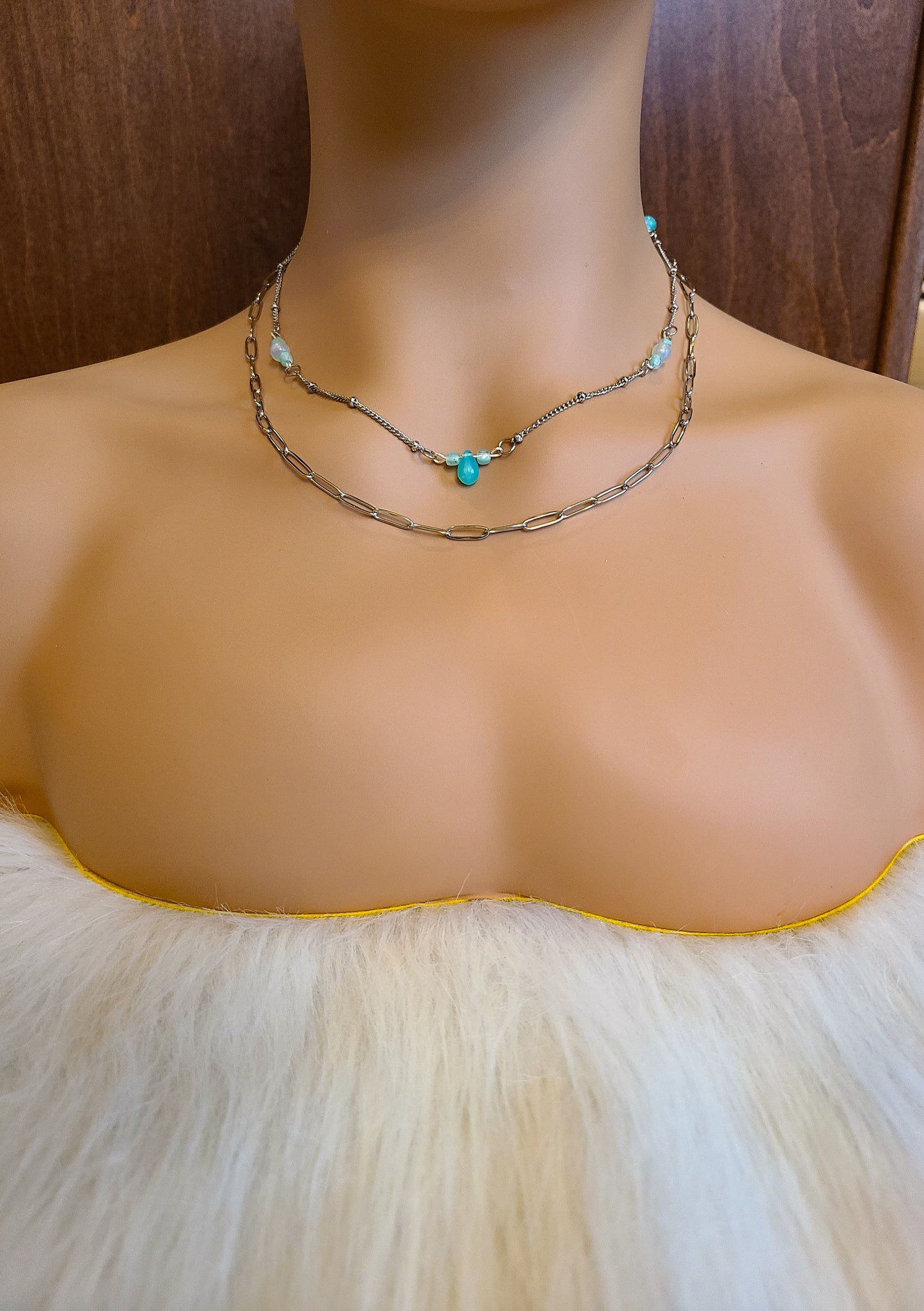 Blue Floating Bead Silver Necklace Set