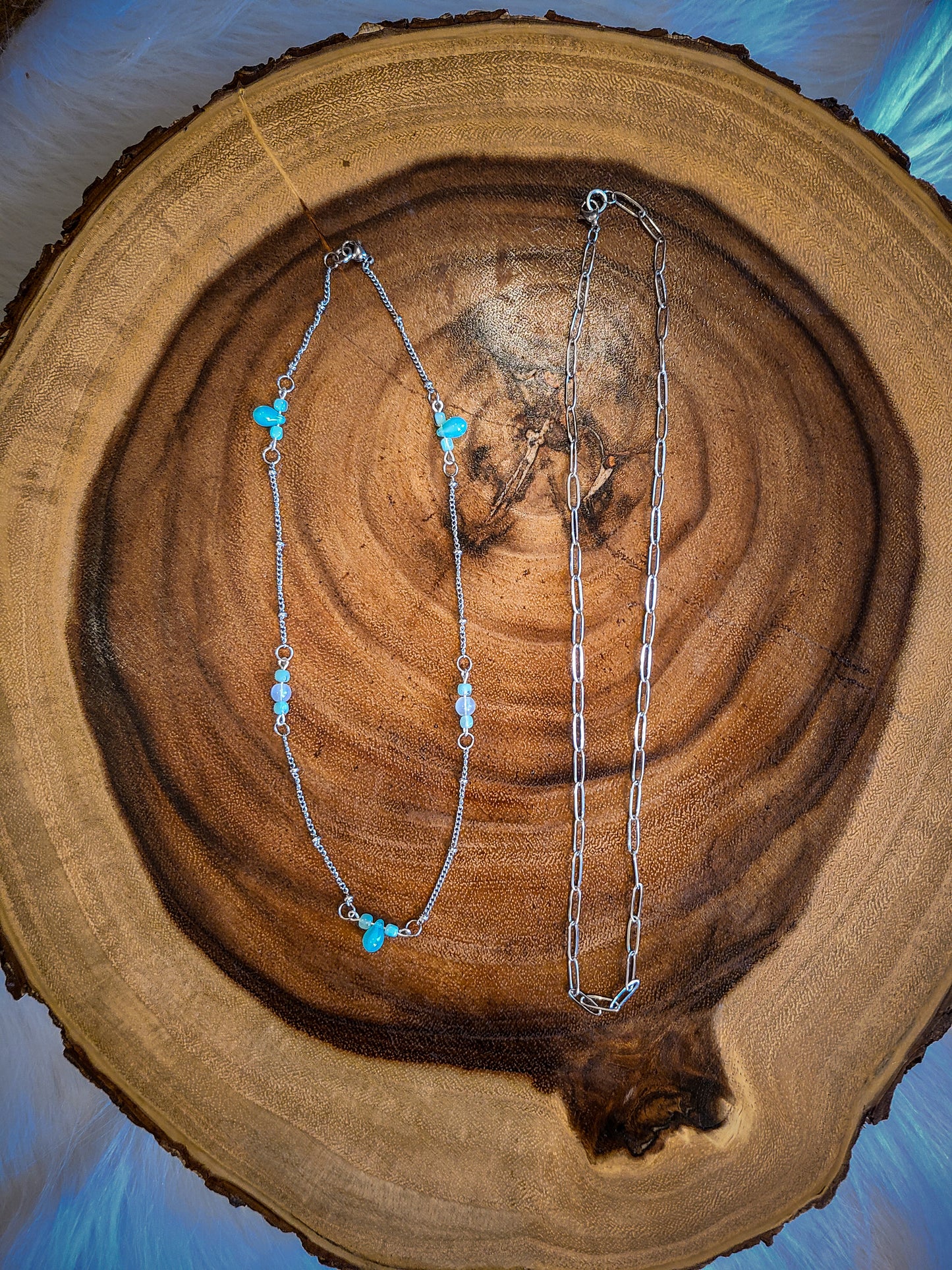 Blue Floating Bead Silver Necklace Set