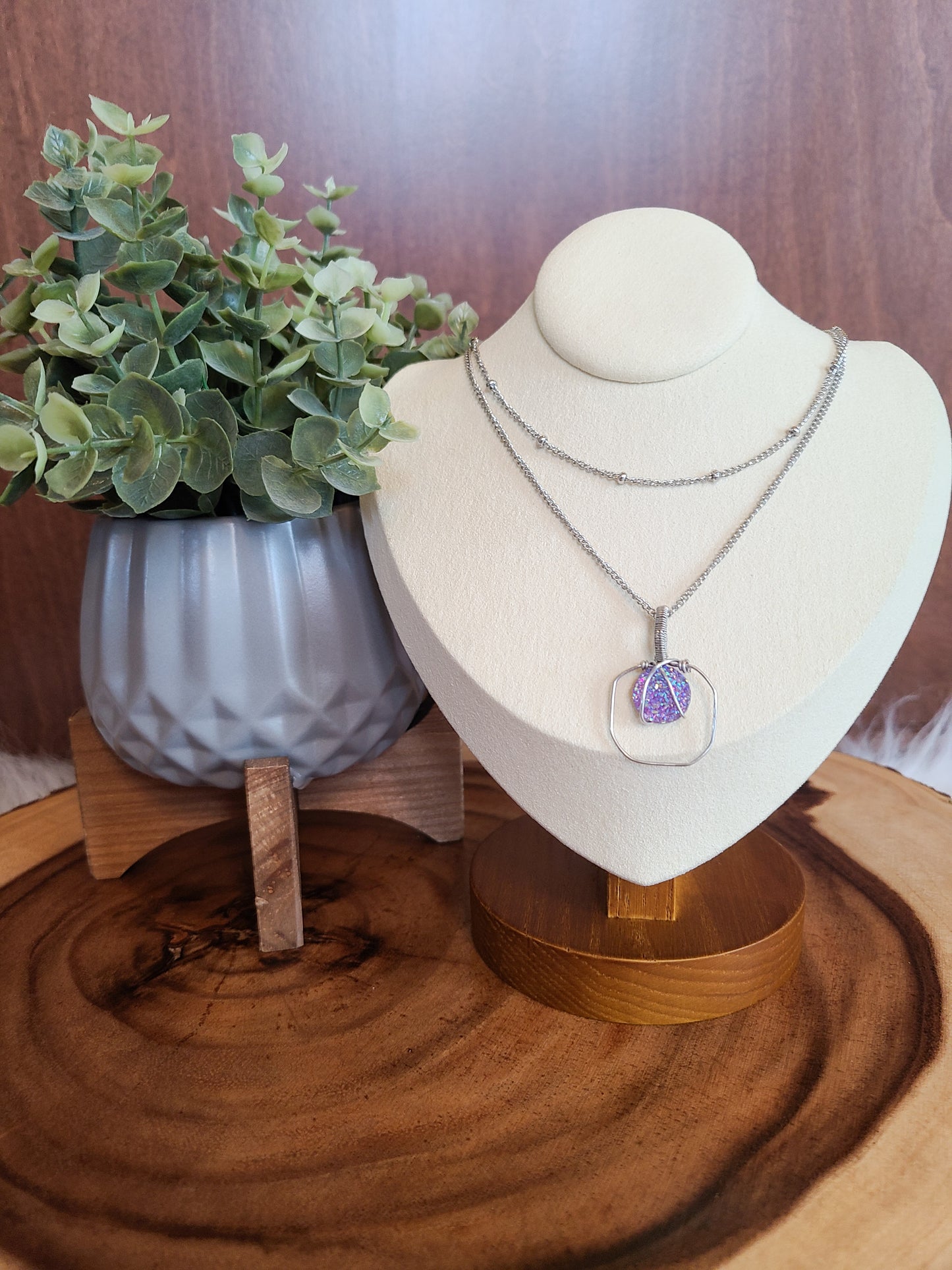 Silver Layered Cabochon Bead Necklace Set