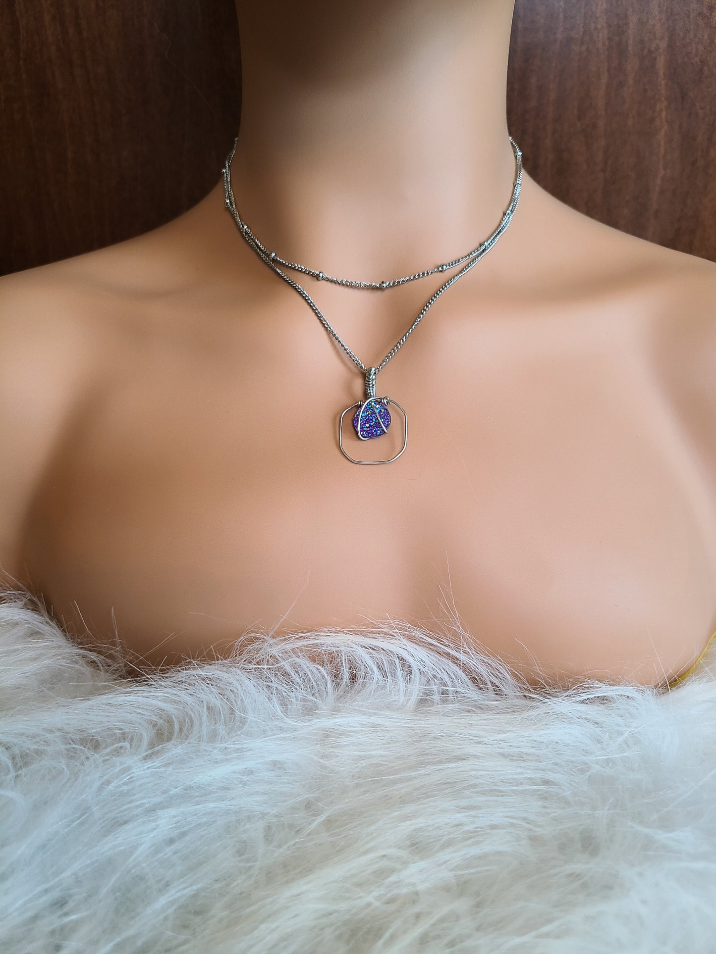 Silver Layered Cabochon Bead Necklace Set