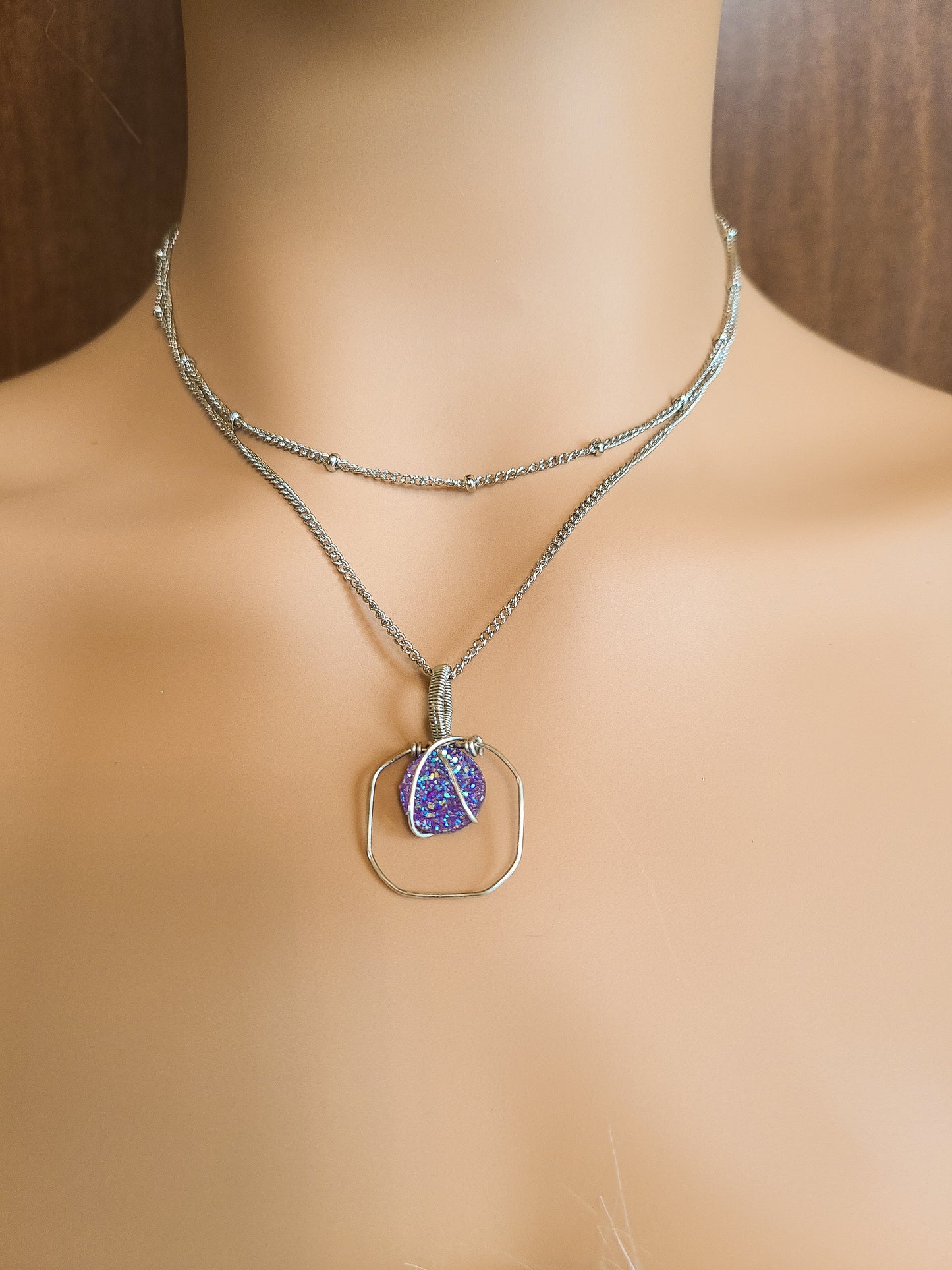 Silver Layered Cabochon Bead Necklace Set