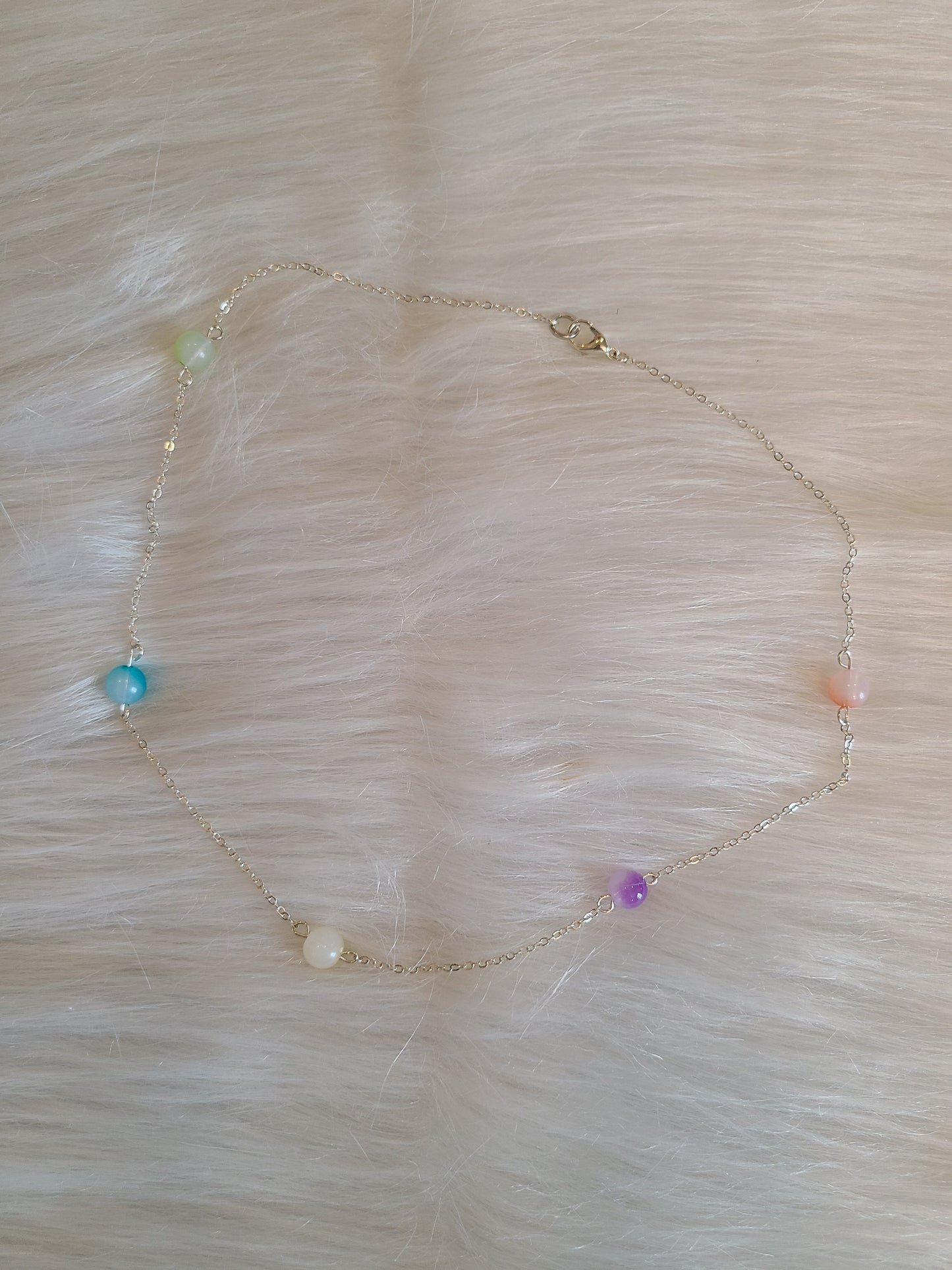 Beaded Rainbow Silver Pendant Necklace Set