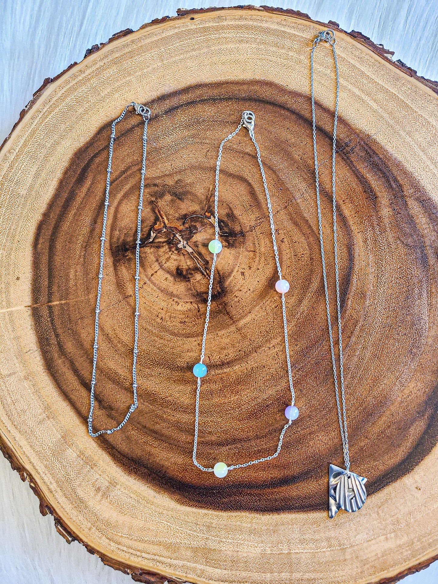 Beaded Rainbow Silver Pendant Necklace Set