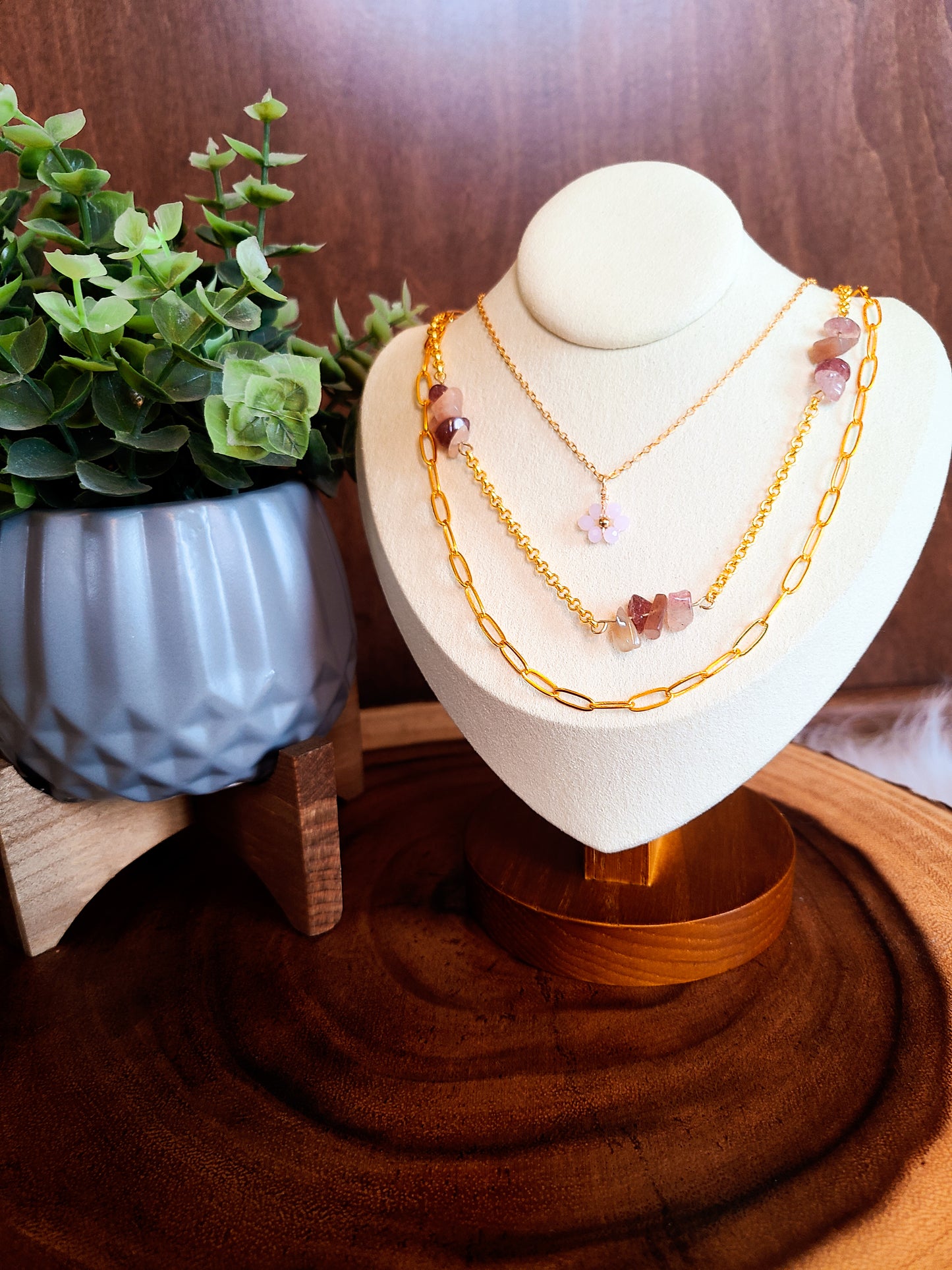 Natural Stone Butterfly Pendant Layered Necklace Set