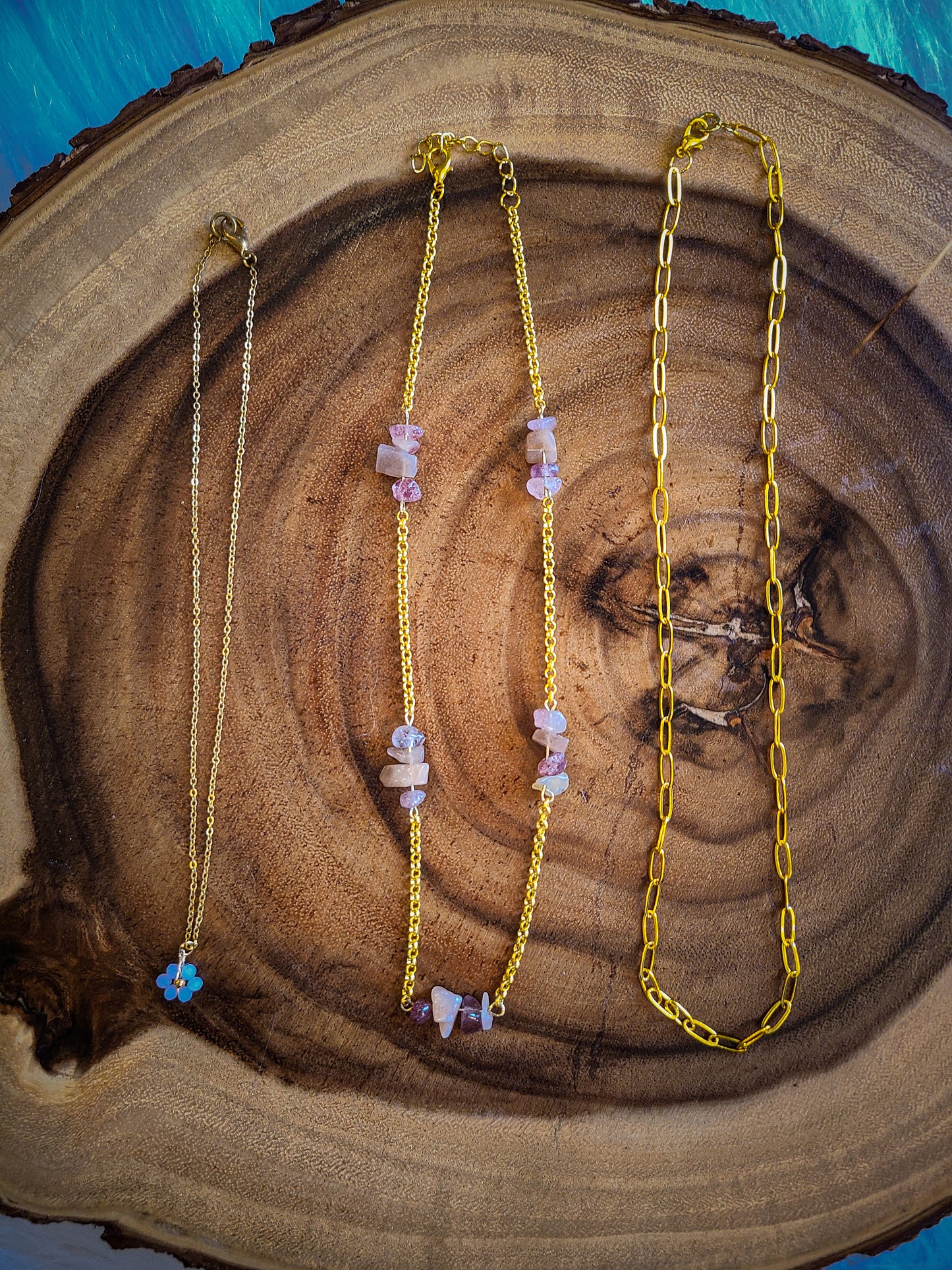 Natural Stone Butterfly Pendant Layered Necklace Set