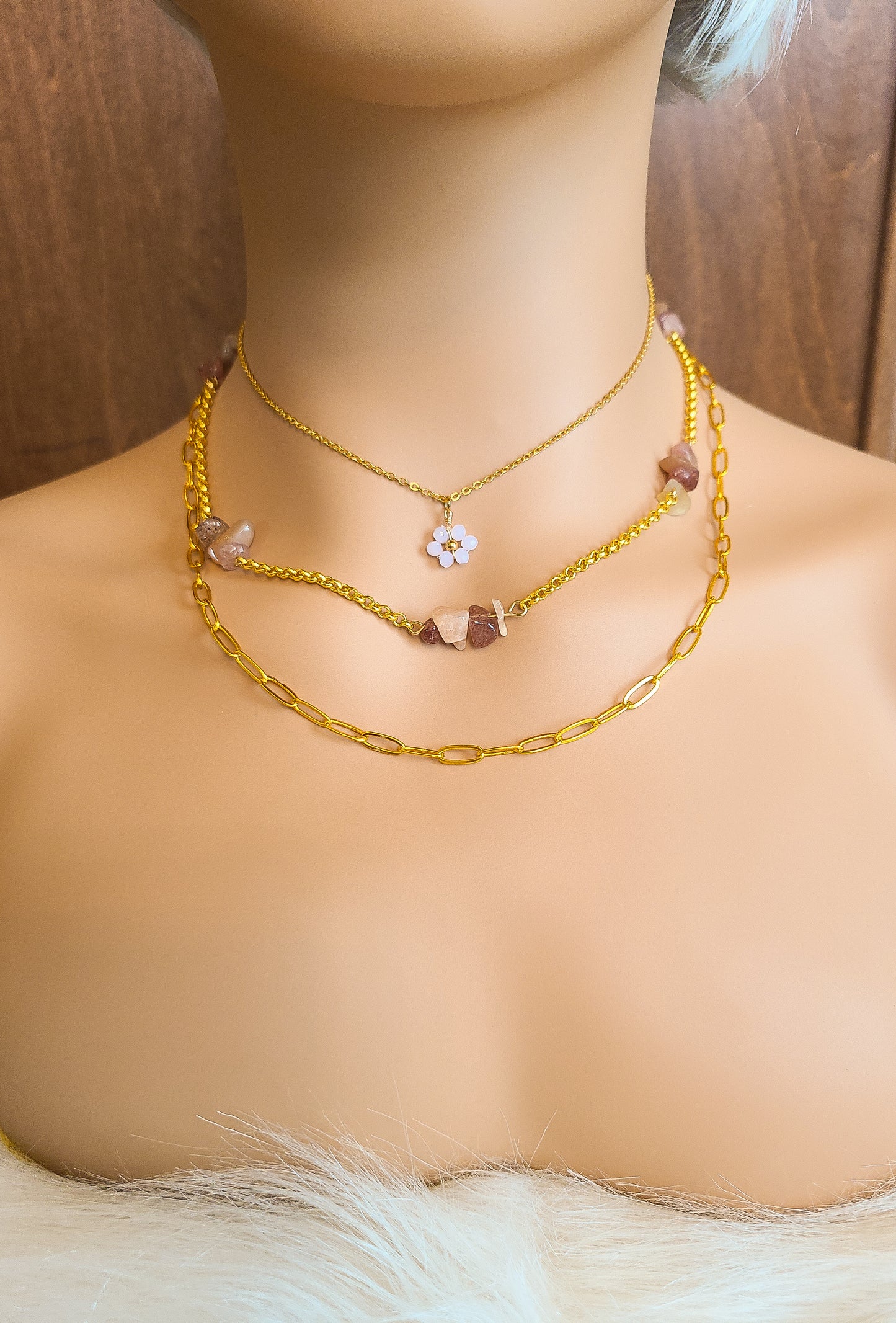 Natural Stone Butterfly Pendant Layered Necklace Set