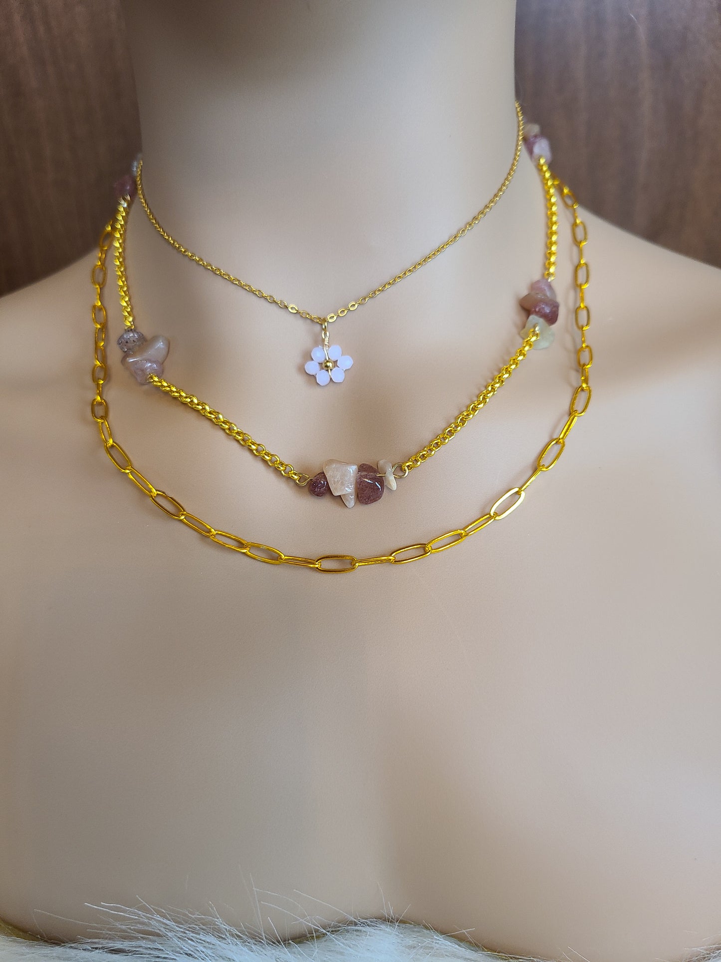 Natural Stone Butterfly Pendant Layered Necklace Set